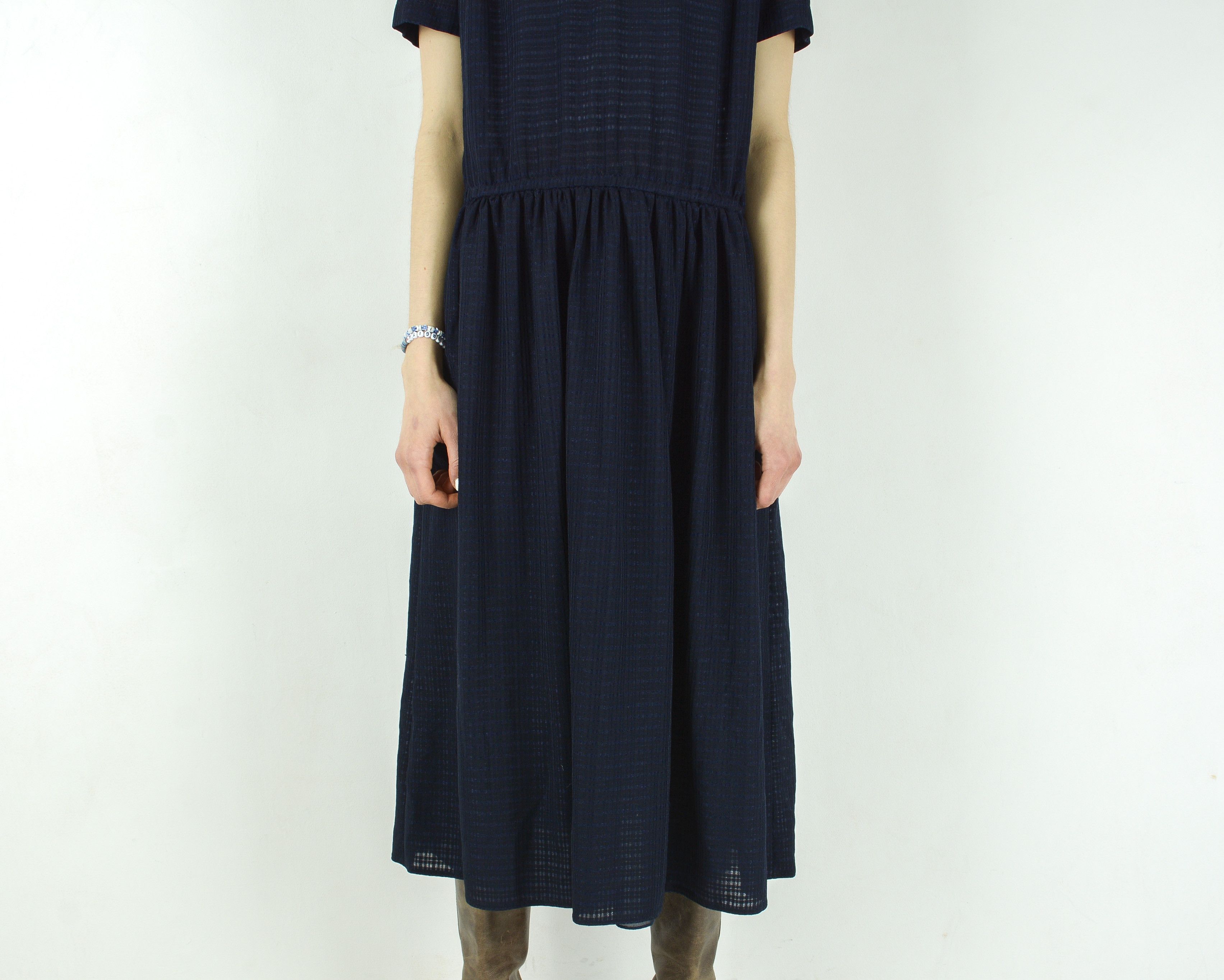 Other × Vintage WIBOR Dress Elastic Waist Midi Lined Collared Short Sleeve Size M / US 6-8 / IT 42-44 - 5 Thumbnail