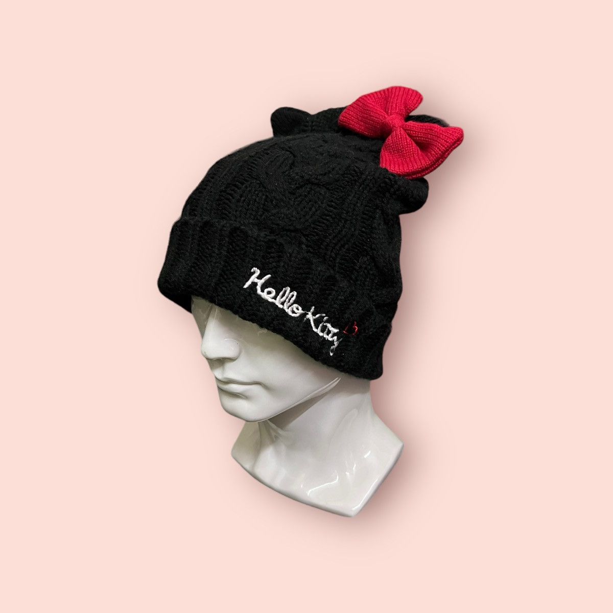 Anime × Cartoon Network × Japanese Brand RARE HELLO KITTY CAT EARS RED RIBBON KNITTED BEANIE Size ONE SIZE - 4 Thumbnail