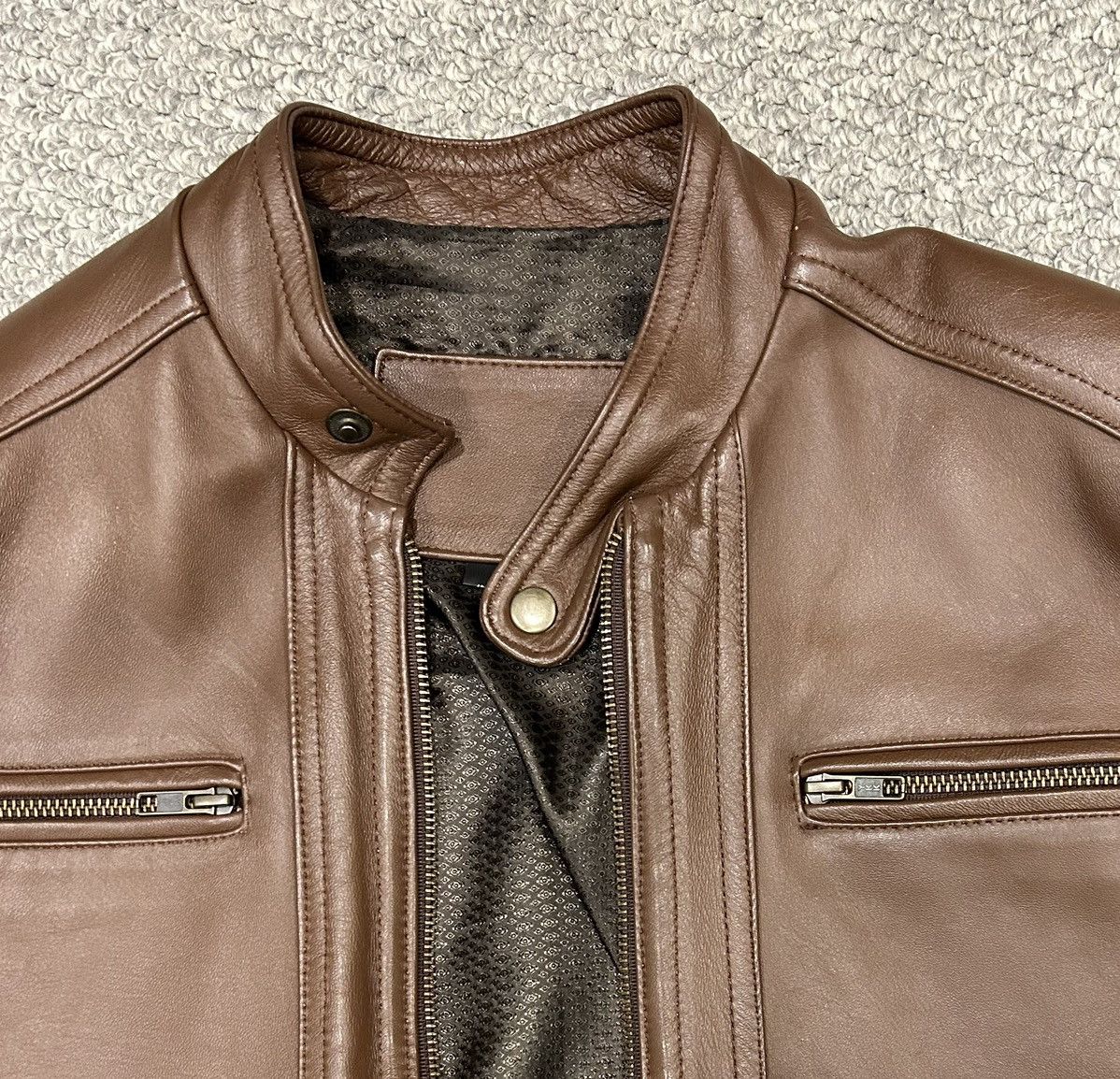Other Chocolate Brown Leather Racer Jacket Size US M / EU 48-50 / 2 - 3 Thumbnail
