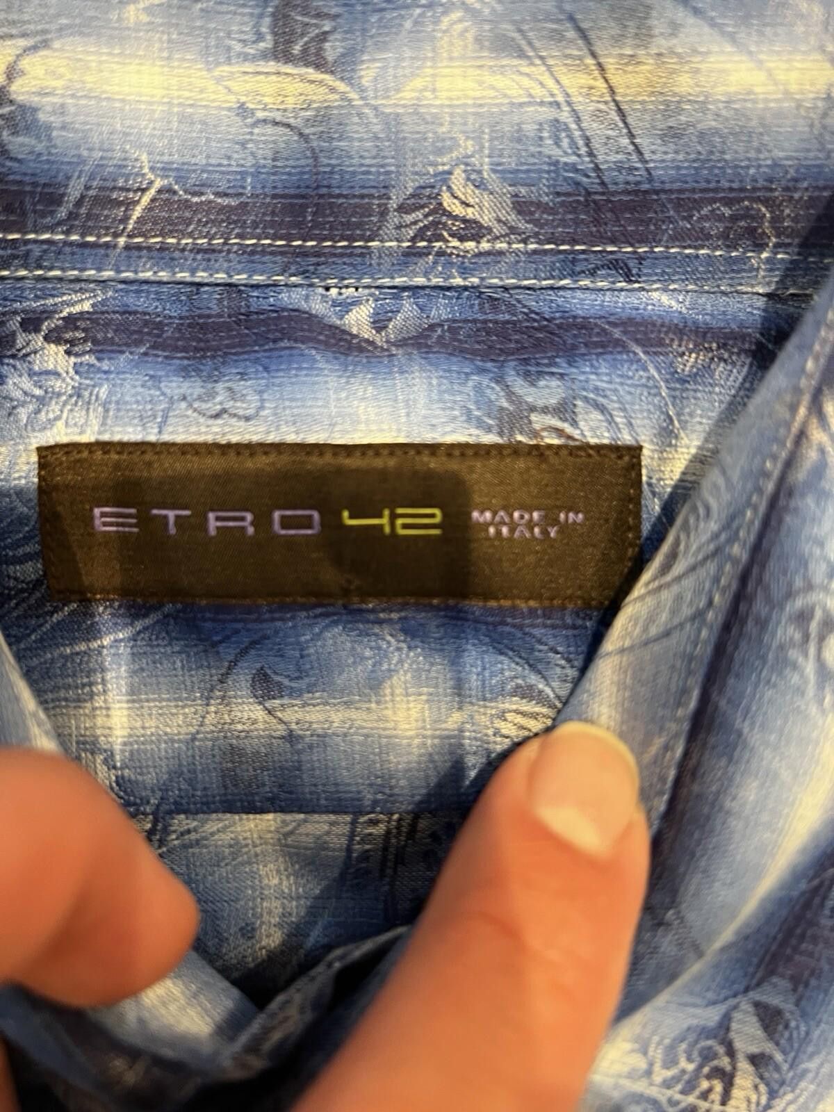 Etro Mens 42 Etro Milano Cotton blue Pattern button shirt Size US L / EU 52-54 / 3 - 3 Thumbnail