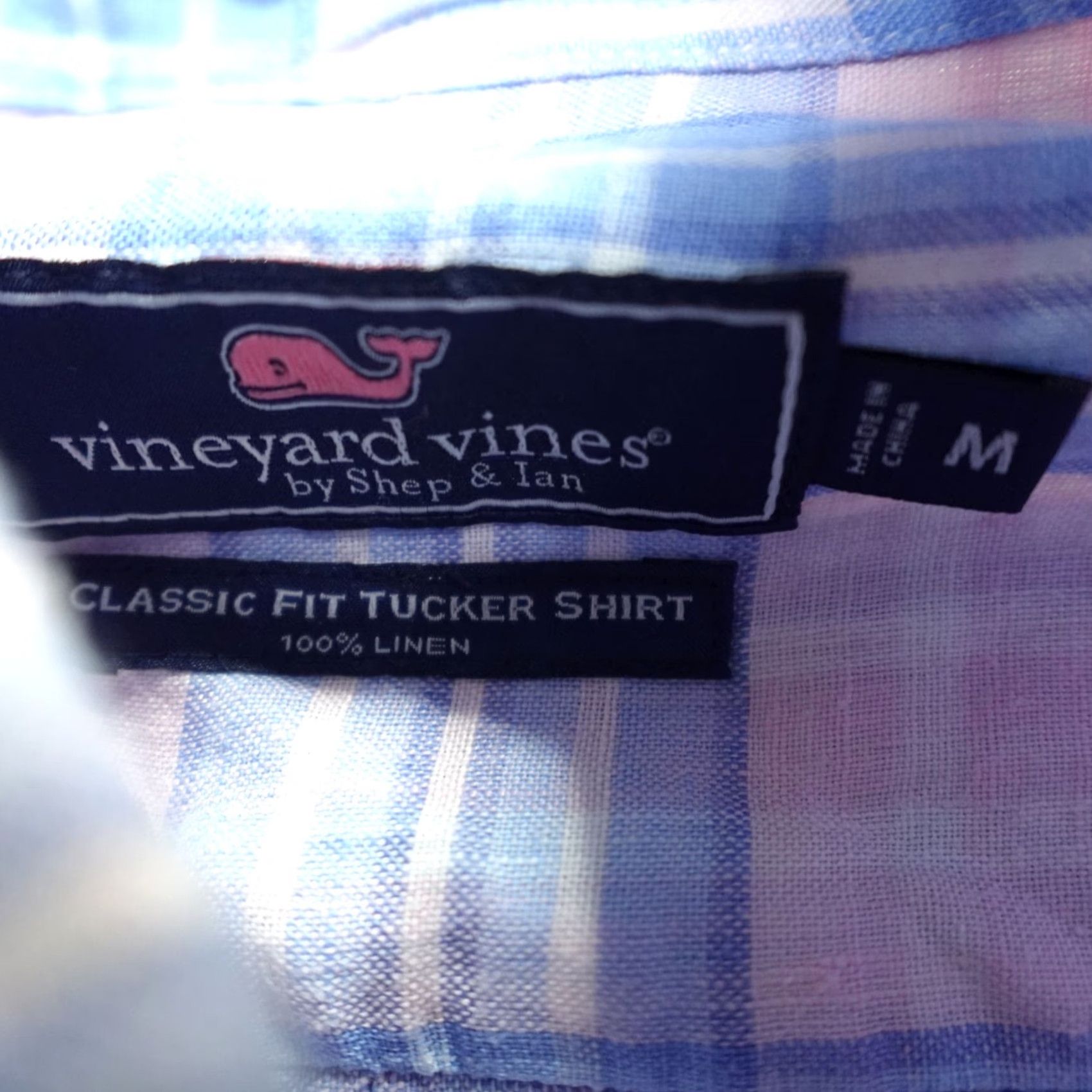 Vineyard Vines Vineyard Vines Shirt Medium Blue Plaid Tucker 100% Linen Classic Fit Button-Up Men Size US M / EU 48-50 / 2 - 2 Thumbnail