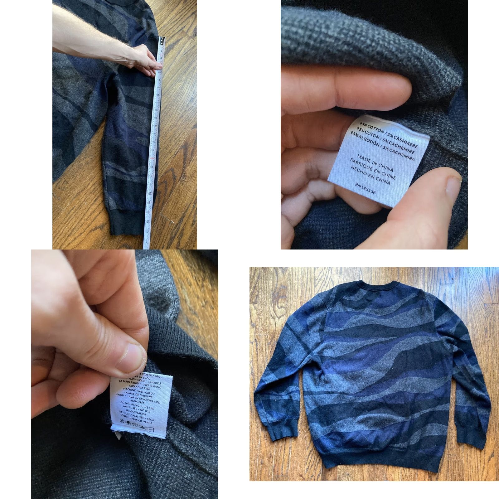 NAADAM NAADAM Sweater Men XL Crewneck Pullover Camouflage Blue Cotton Cashmere Knit Leather? Size US XL / EU 56 / 4 - 8 Thumbnail