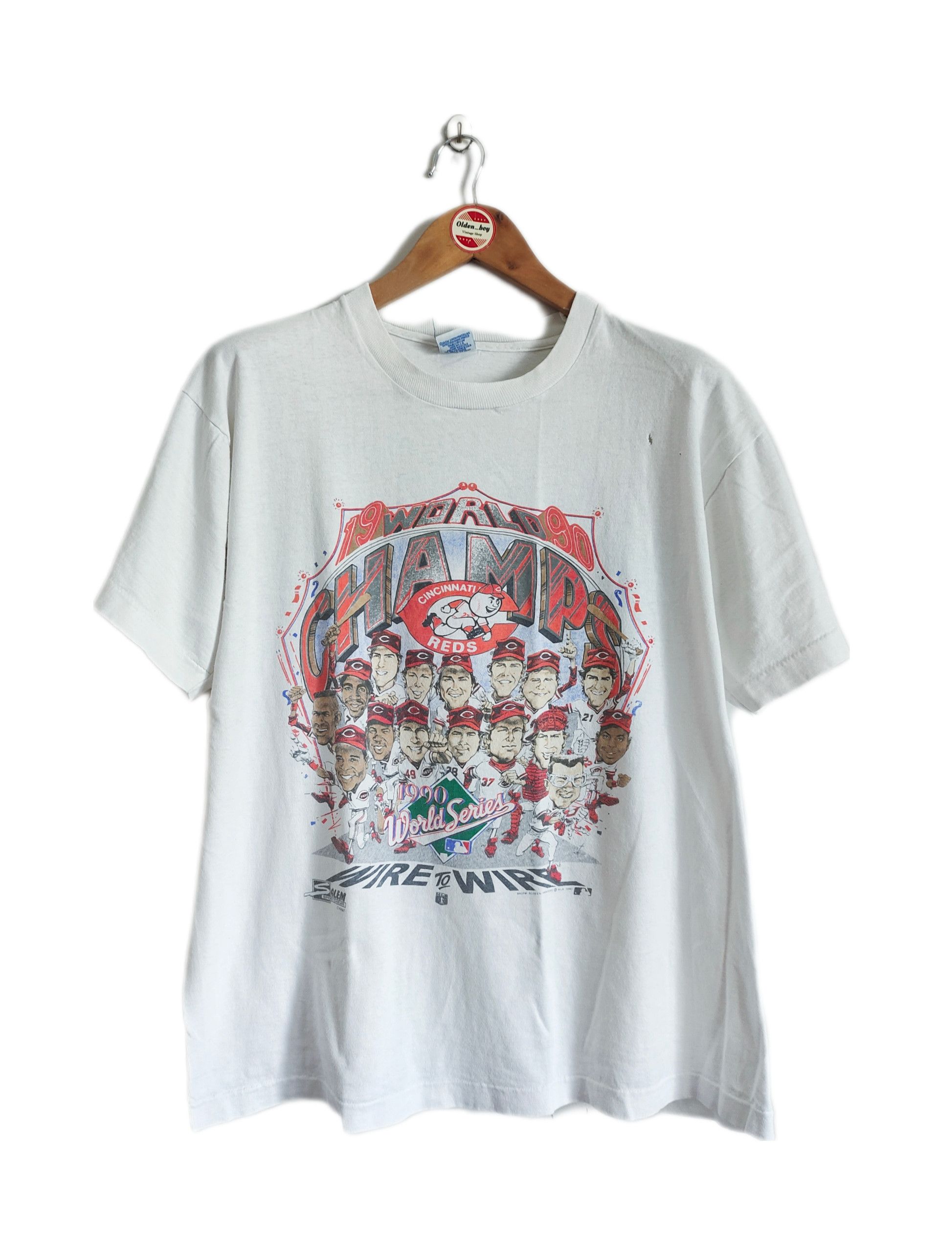 MLB × Salem Sportswear × Vintage Vintage Cincinnati Reds"Wire to Wire" 90s Caricature T-Shirt Size US XL / EU 56 / 4 - 1 Thumbnail