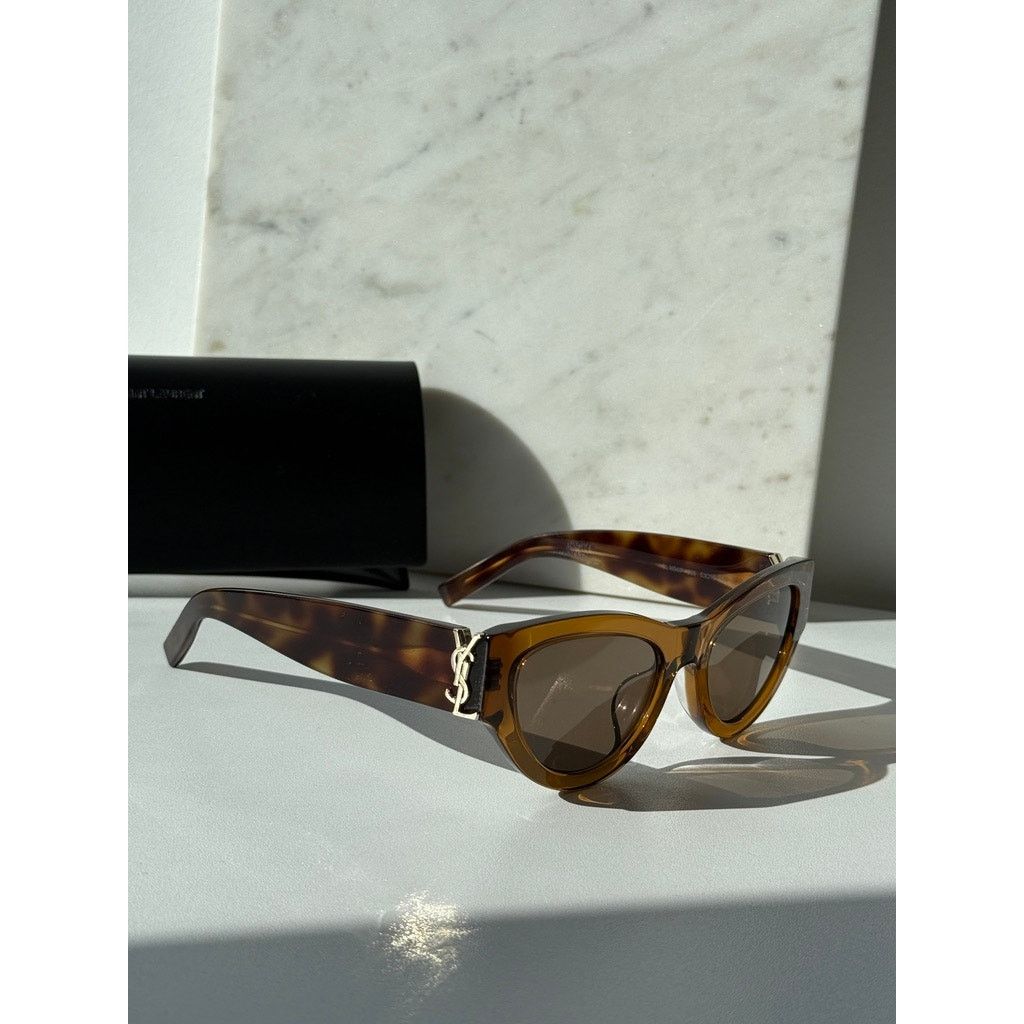 Saint Laurent Paris NEW Saint Laurent SLM94/F Brown Gold Cat Eye Sunglasses Size ONE SIZE - 6 Thumbnail