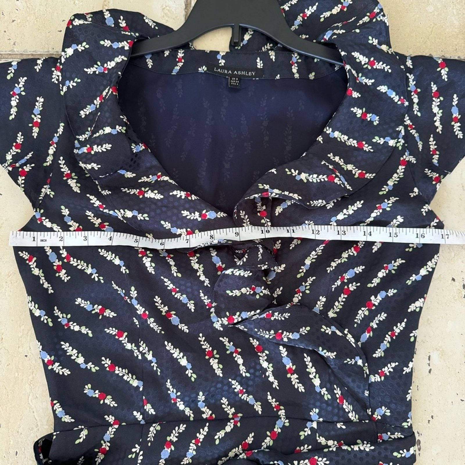 Laura Ashley Laura Ashley Dress, Size 4, Navy Blue Floral, Ruffled Size S / US 4 / IT 40 - 14 Thumbnail