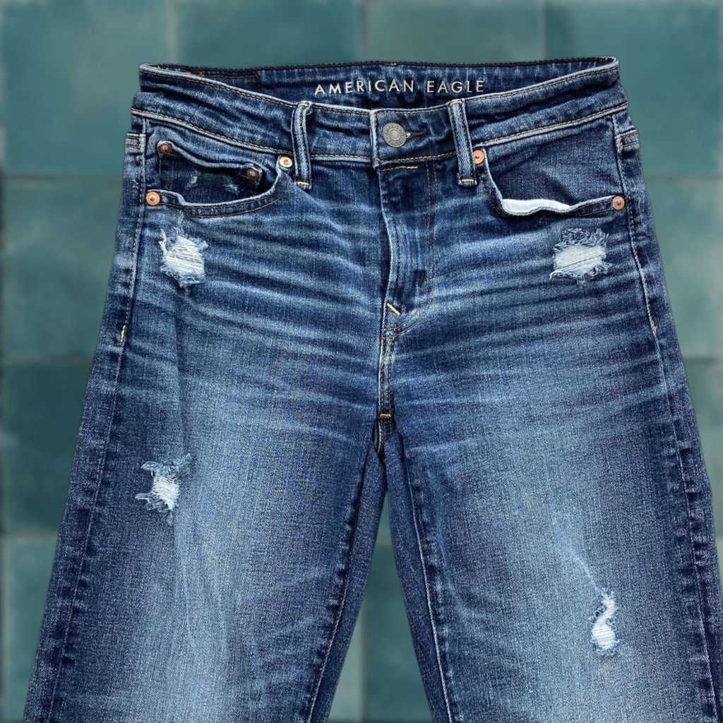 American Eagle Outfitters American Eagle Jeans Mens 28x30 Blue Original Straight Airflex+ Distressed Denim Size US 28 / EU 44 - 1 Thumbnail