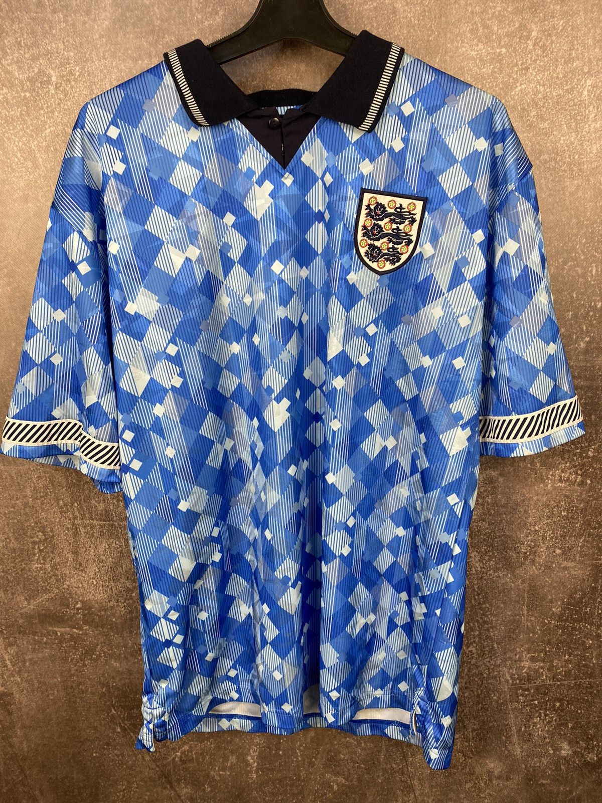 Vintage Vintage 90s England Score Draw Blue Jersey rare Size US L / EU 52-54 / 3 - 1 Thumbnail