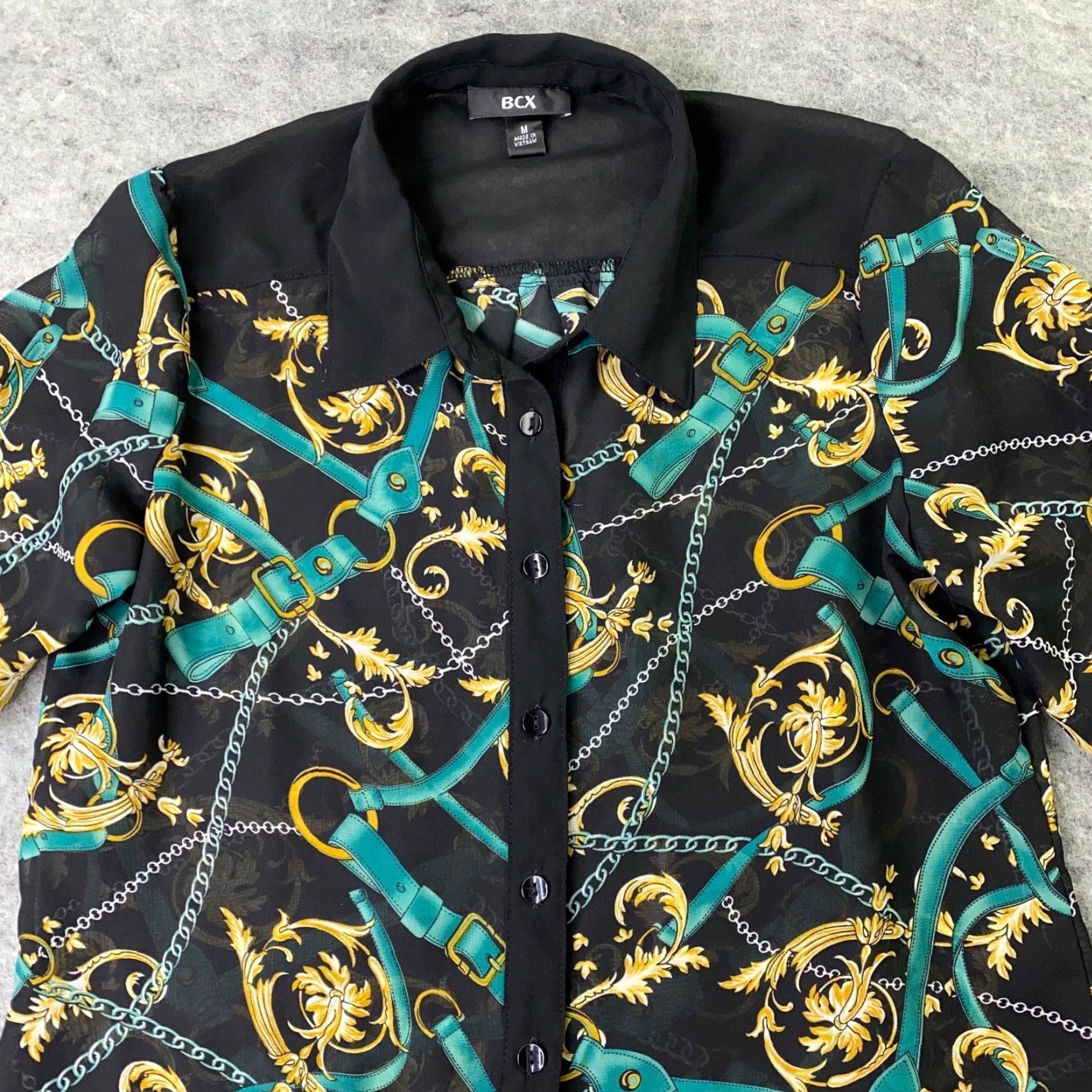 Vintage BCX Shirt Womens Medium Black Roll-Tab Sleeve Sheer Horse Equestrian Riding Womens Size M / US 6-8 / IT 42-44 - 3 Thumbnail