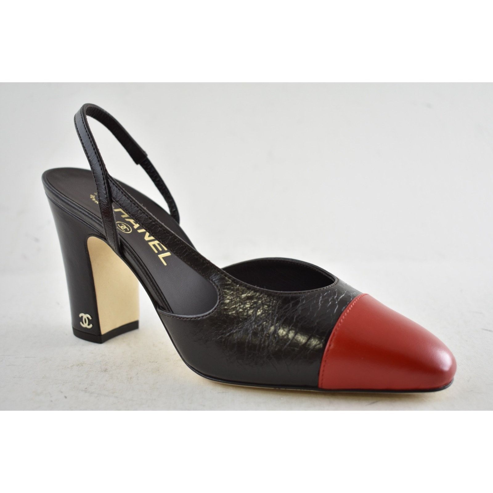 Chanel Chanel Dark Brown Red CC Slingback Block Heel Pump 41c Size US 11 / IT 41 - 5 Thumbnail