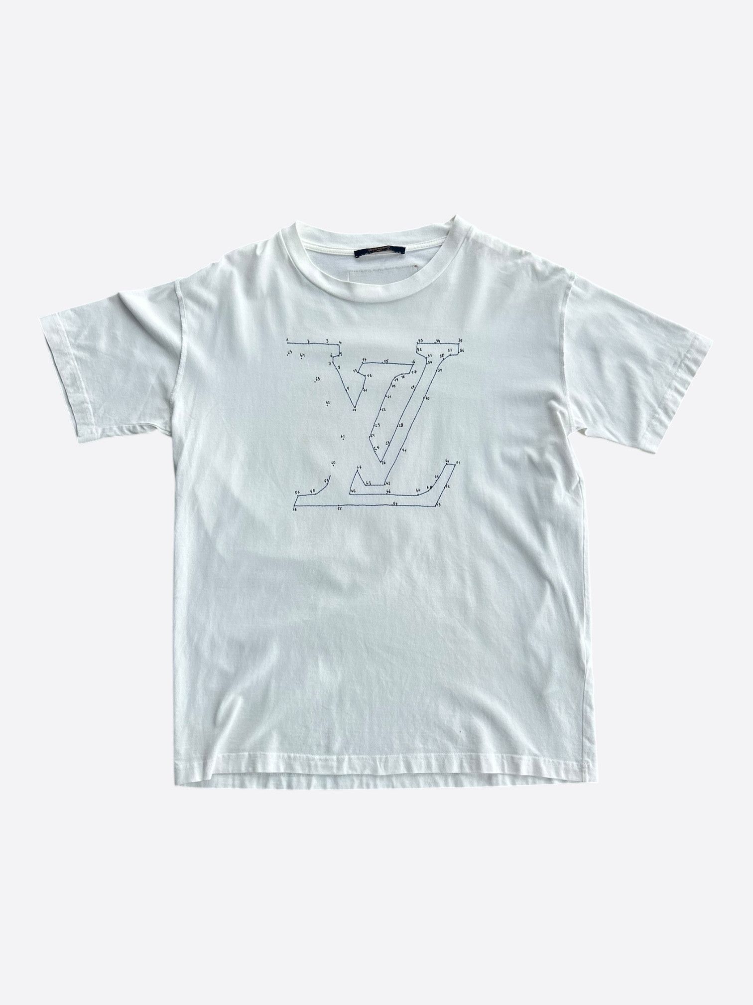 Louis Vuitton White & Blue LV Stitch Logo T-Shirt