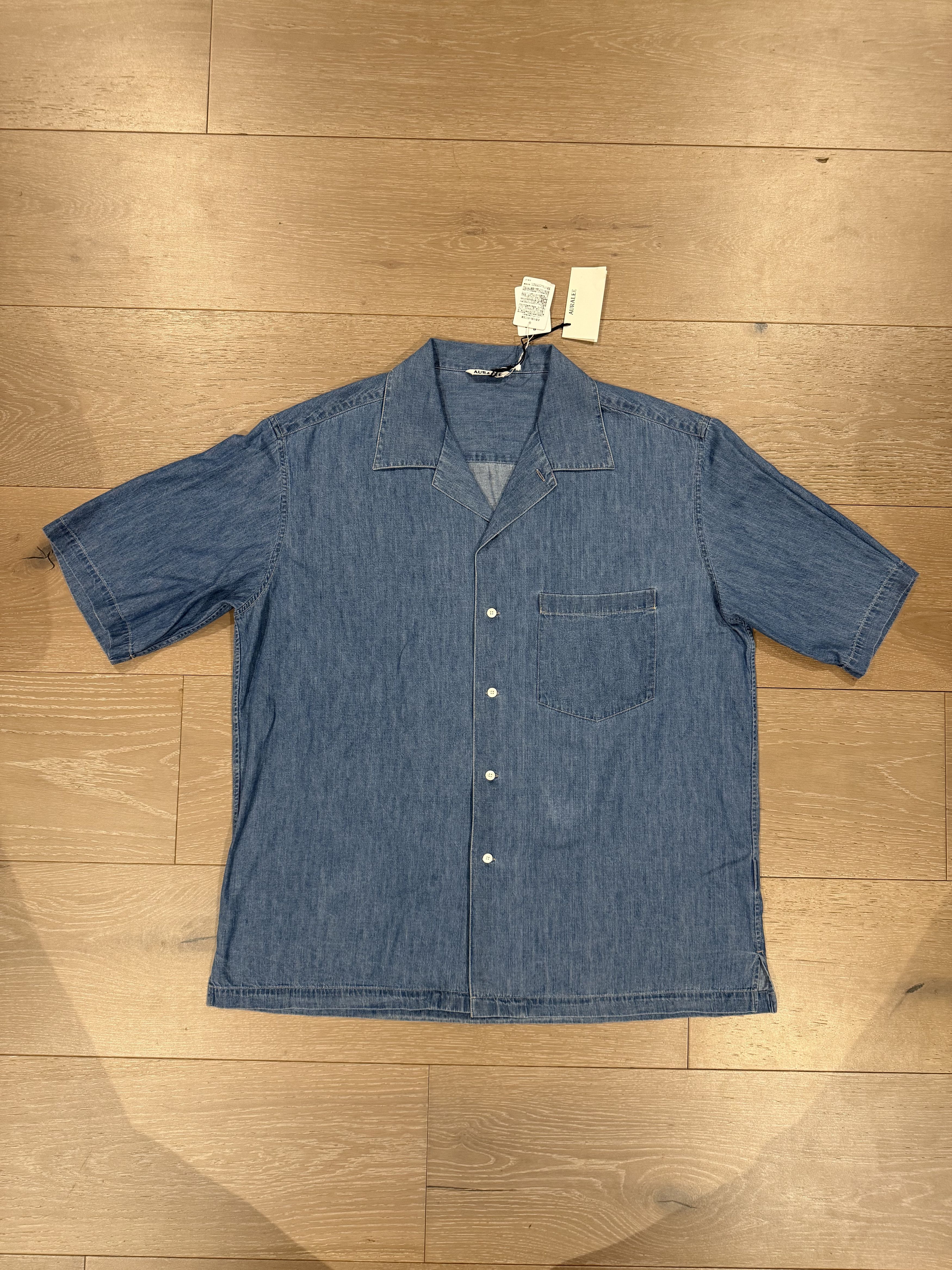 トップス AURALEE selvedge denim half sleevedshirt 💚 Auralee Selvedge Super Light Denim Half Sleeved Shirt NEW