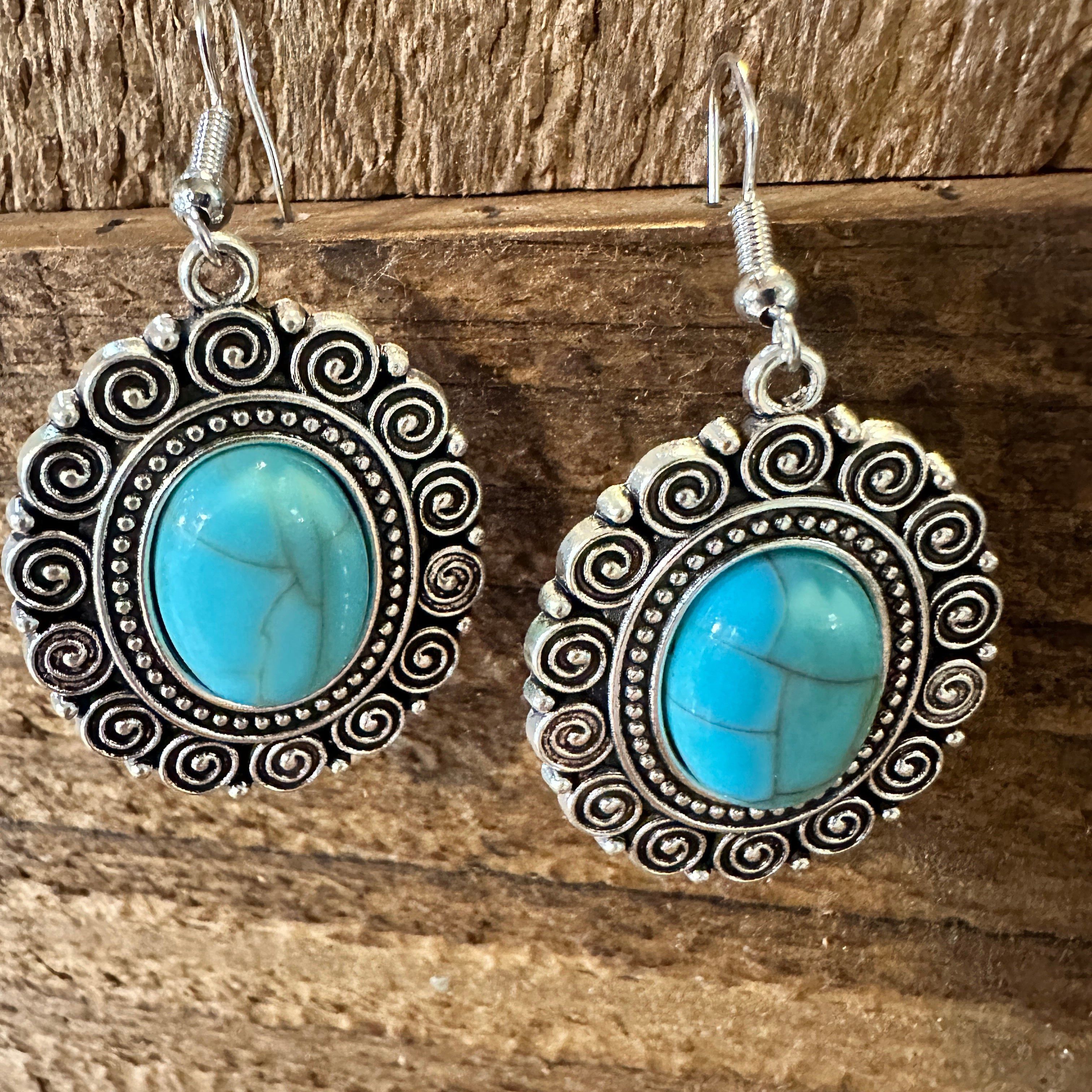 Other Boho Hippie Vintage Oval Lace Dangle Wire Earrings, Turquois Size ONE SIZE - 3 Thumbnail