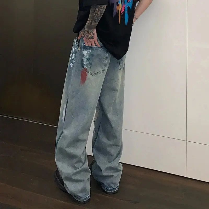 Japanese Brand × Vintage Niche Streetwear Straight Graffiti Jeans Size US 31 - 5 Thumbnail