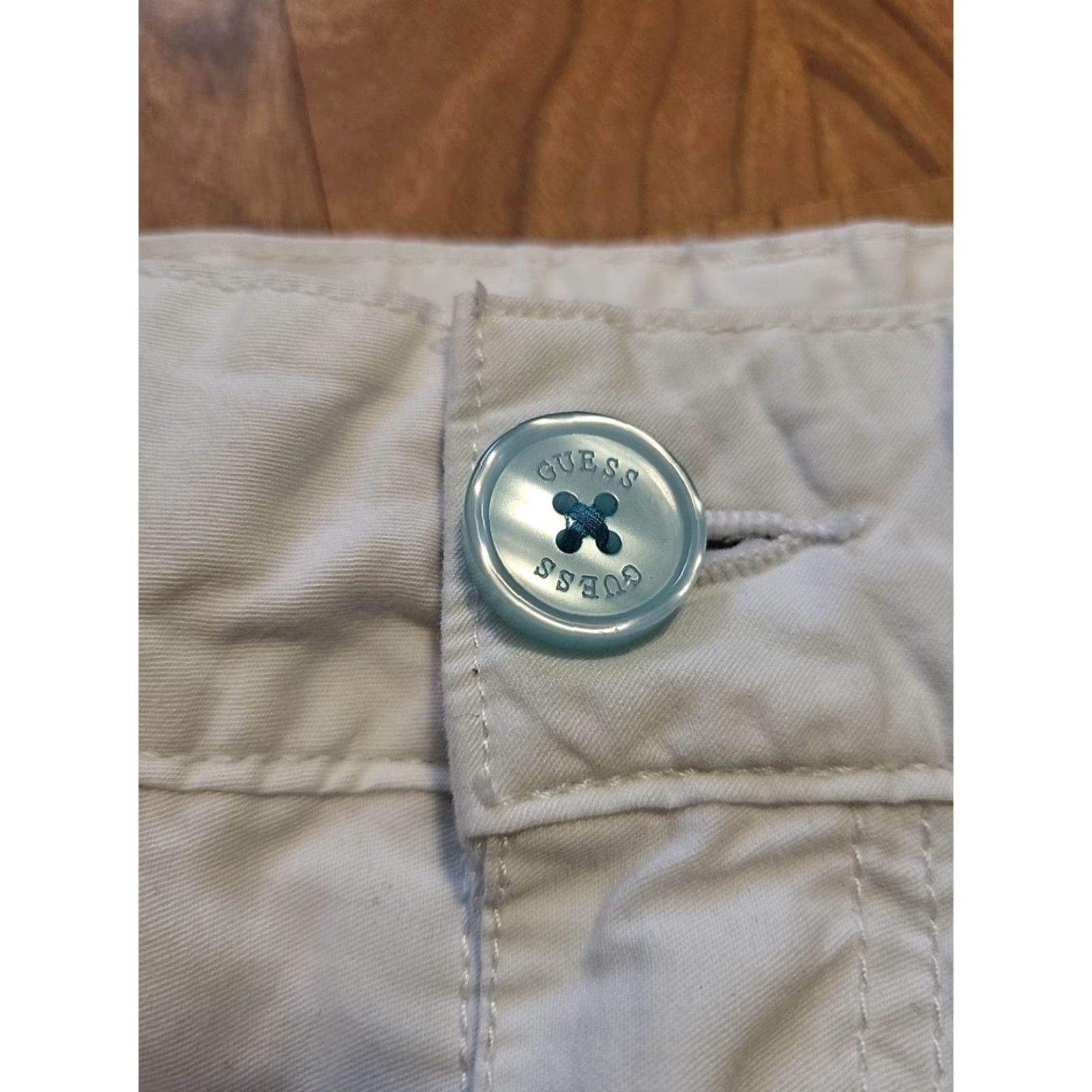Guess GUESS Chino Shorts 38" x 11" Teal & White Striped, Security Pocket, Men, Casual, Cotton, Flat Front, Mid Rise, Canvas, Regular Fit Size US 38 / EU 54 - 3 Thumbnail