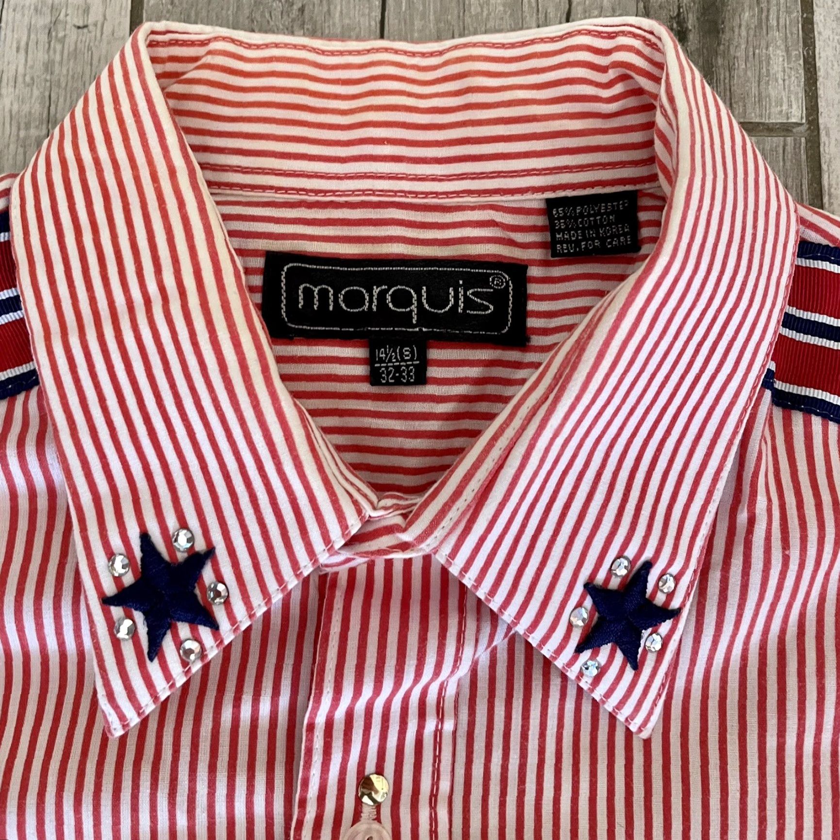 Vintage VINTAGE Marquis Americana Red Navy Stars Stripes Button Up Shirt Sailor S 14 1/2 Men Red Size US S / EU 44-46 / 1 - 4 Thumbnail