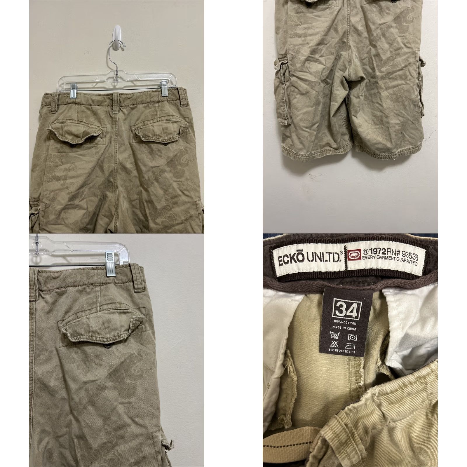 Ecko Unltd. VINTAGE Ecko UNLTD Cargo Shorts Mens 34 Brown Baggy Multi Pockets Draw Strings Denim 90s Outdoor Mens Size US 34 / EU 50 - 8 Thumbnail