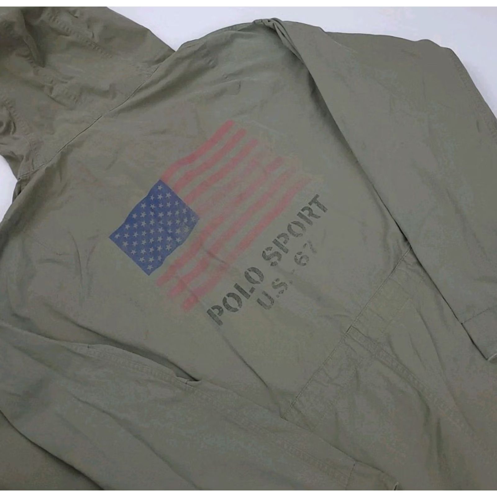 Vintage VINTAGE Polo Sport Ralph Lauren USA Flag Parka Jacket Military Army Wool? No Cotton Beige Mens L Parka Weathered -100% authentic Size US L / EU 52-54 / 3 - 3 Thumbnail