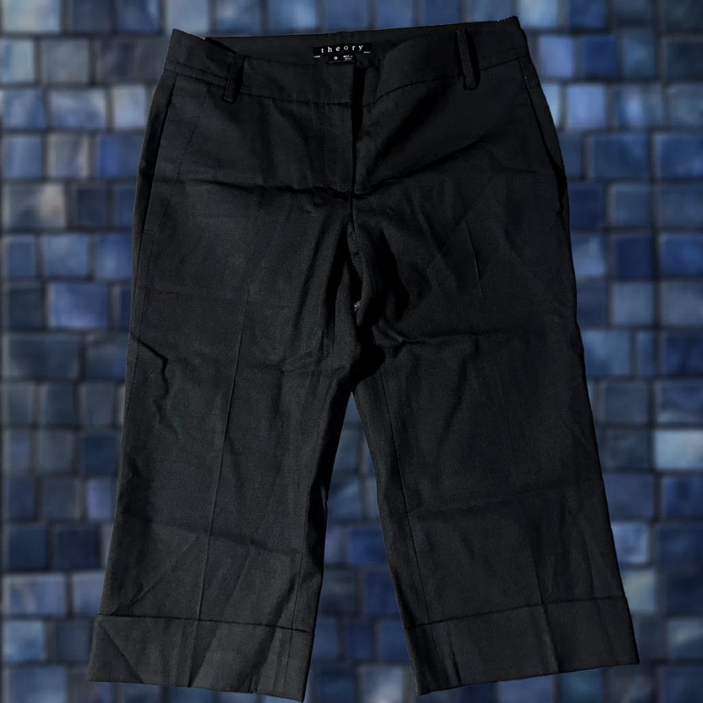 Theory Theory Pants Womens 0 Black Wool Stretch Straight Leg Crop Pockets Cuffed Zip Size 25" / US 0 / IT 36 - 1 Thumbnail