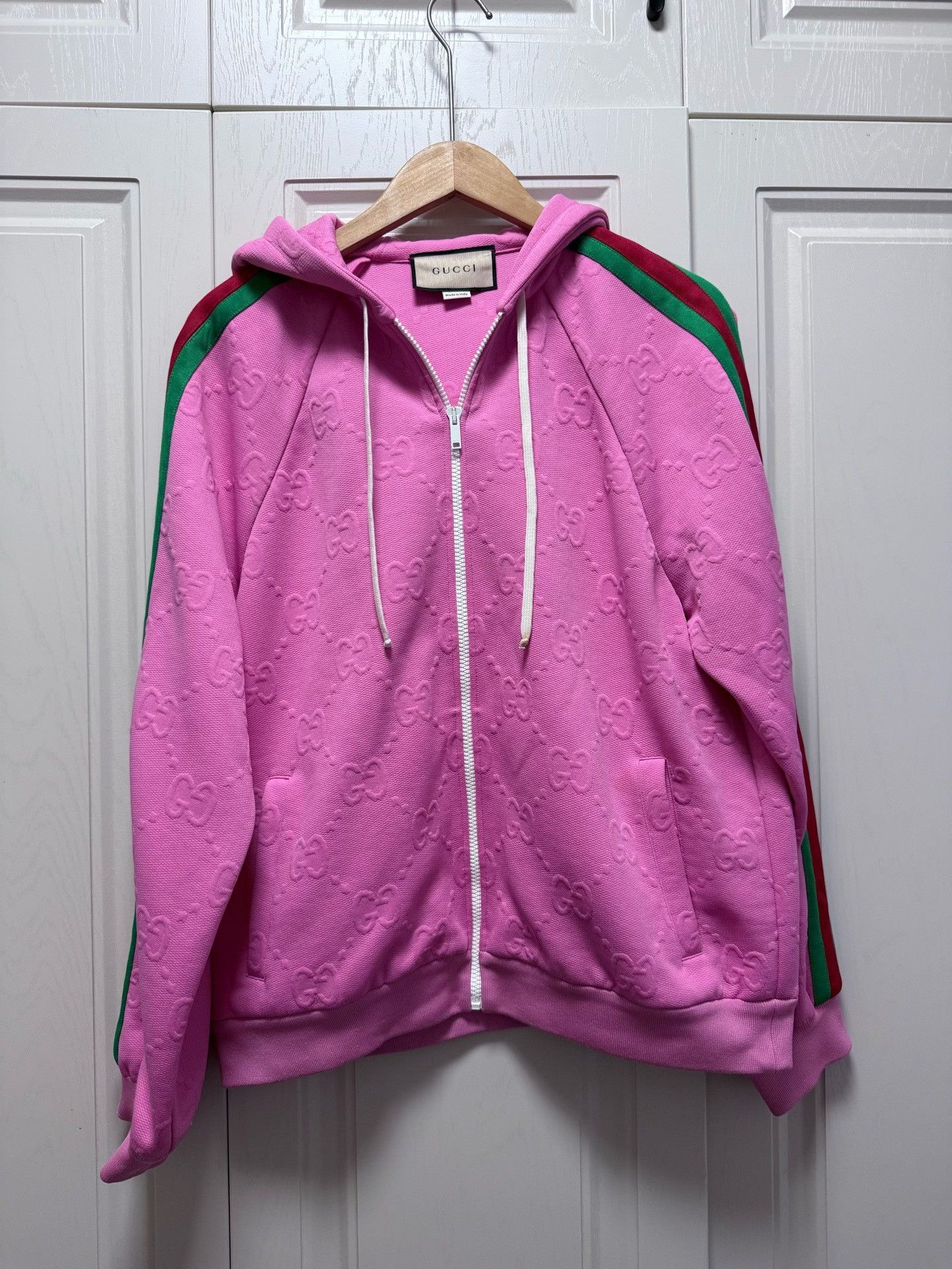Gucci Gucci Pink Green Zip Hooded All-Over Print Jacket Size L / US 10 / IT 46 - 1 Thumbnail