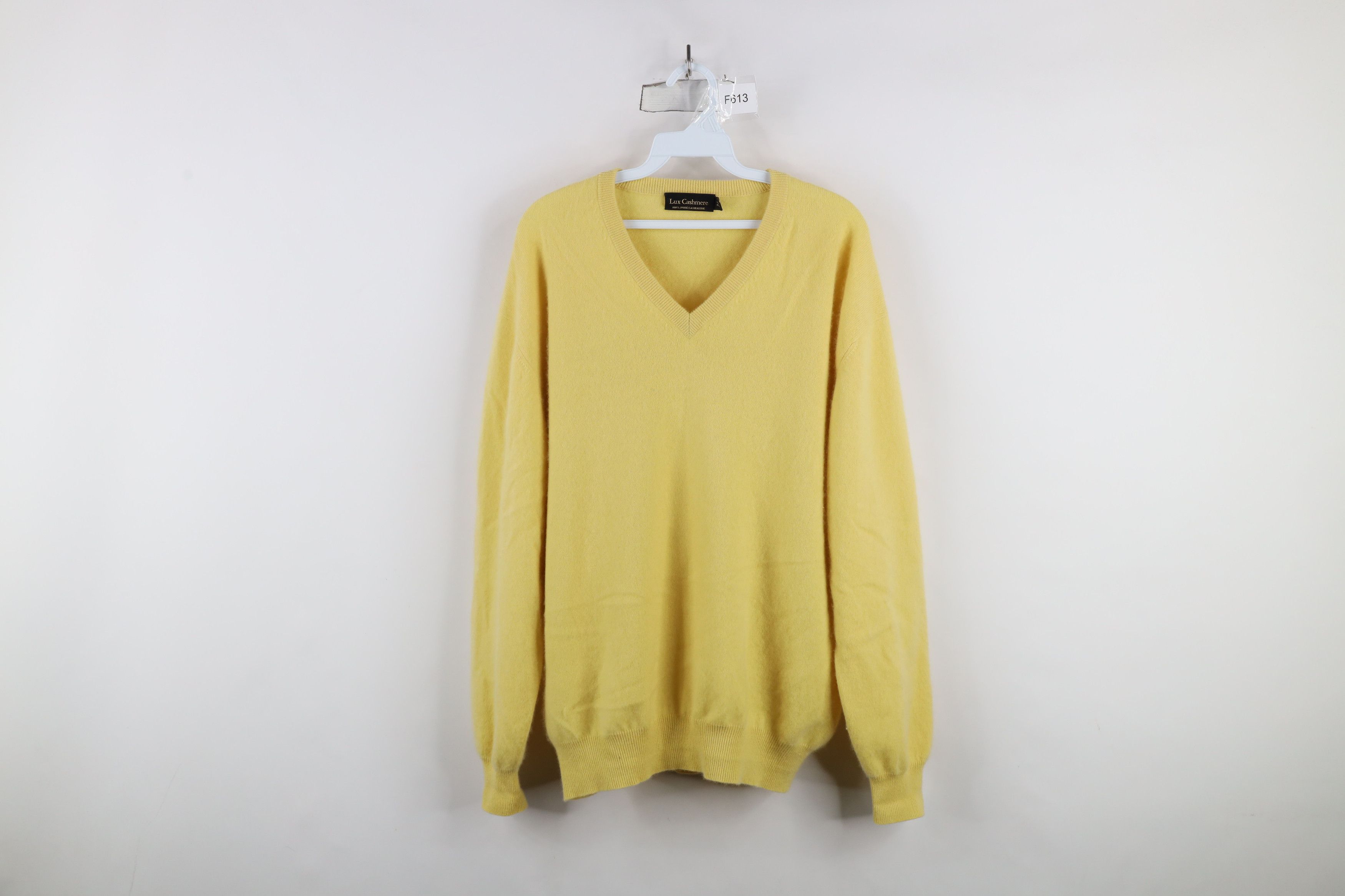 Vintage Vintage 90s Streetwear Cashmere Knit V-Neck Sweater Yellow Size US M / EU 48-50 / 2 - 1 Thumbnail