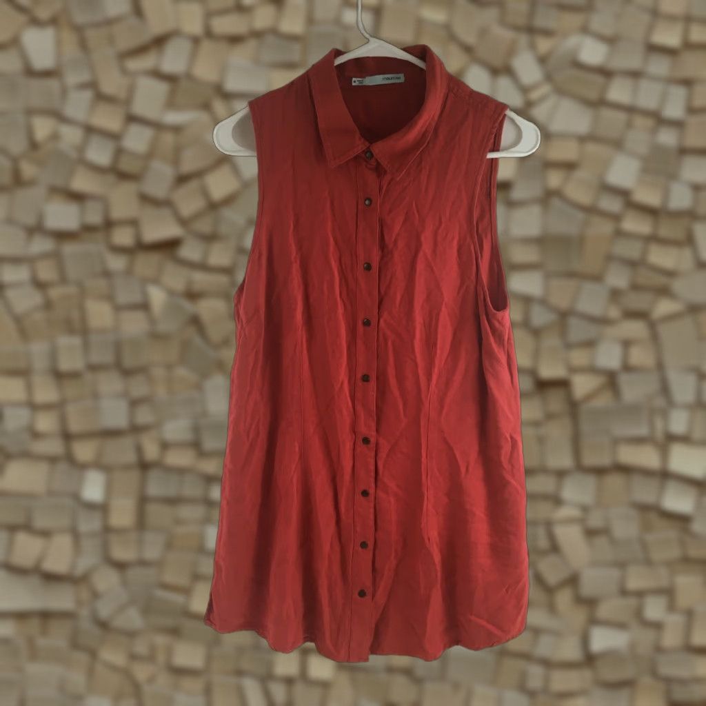 Vintage Maurices Shirt Dress M Red Casual Button Up Sleeveless Collared Back Keyhole Back Womens Size 32" / US 10 / IT 46 - 1 Thumbnail