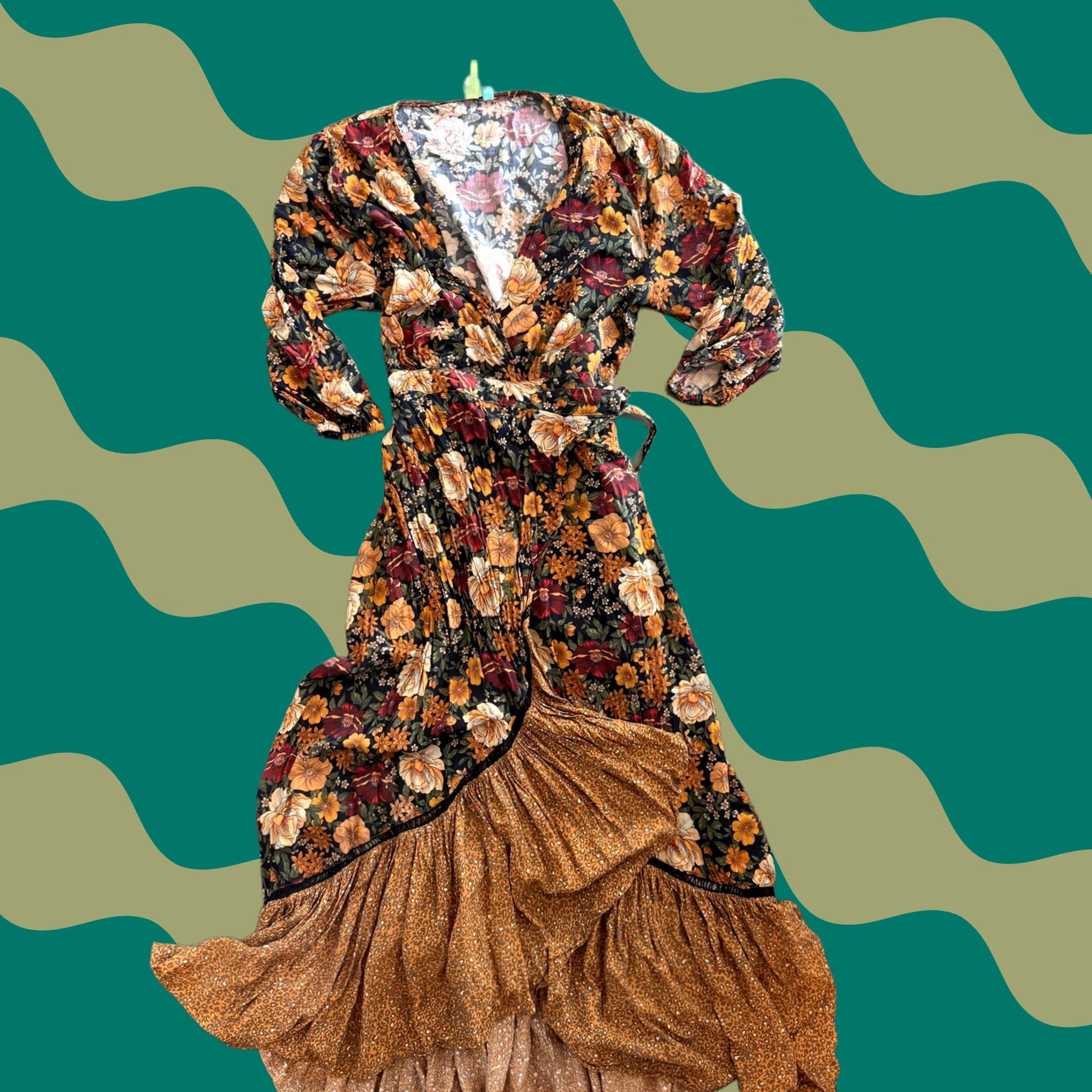 Farm Rio VINTAGE Farm Rio Madrid Floral Brown Wrap Maxi Dress Women's Petite Size S Size S / US 4 / IT 40 - 1 Thumbnail