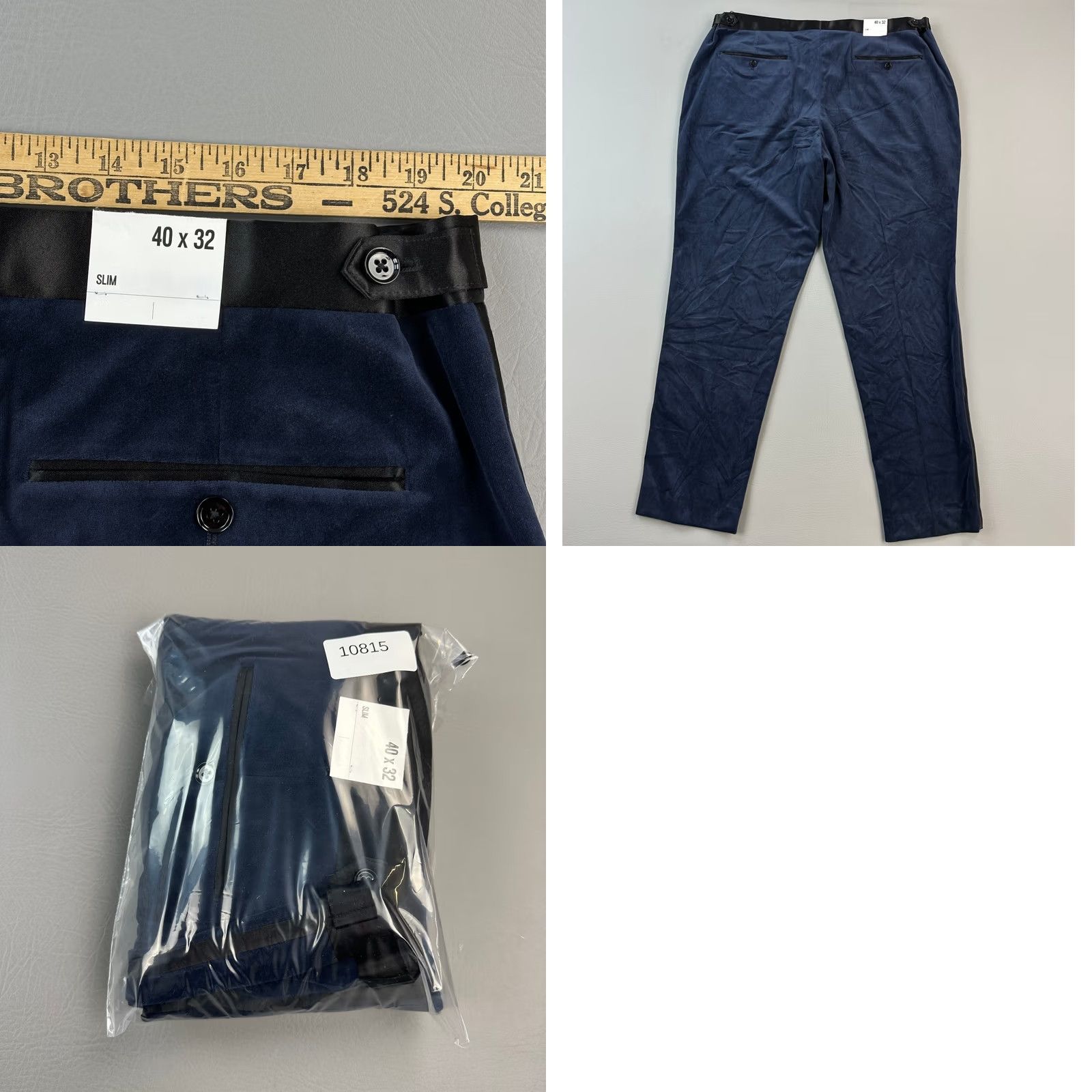 Express Express Pants Mens 40x32 40x31 Navy Velvet Tuxedo Stripe Slim Dress Formal NWT Mens Pants Slim Navy Velvet Tuxedo Stripe Solid 40x31 40x32 Size 40R - 9 Thumbnail
