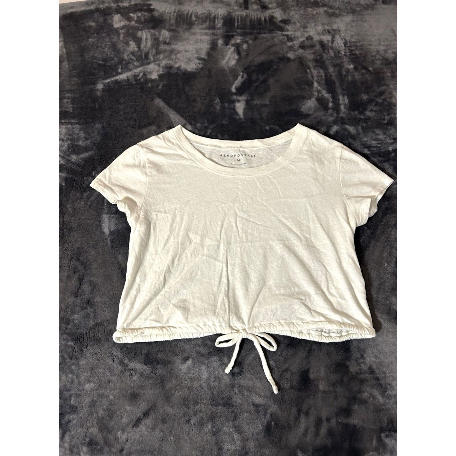 Vintage Aero Cropped Top Shirt Women Medium White Short Sleeve Wide Neck 2020 Size M / US 6-8 / IT 42-44 - 3 Thumbnail