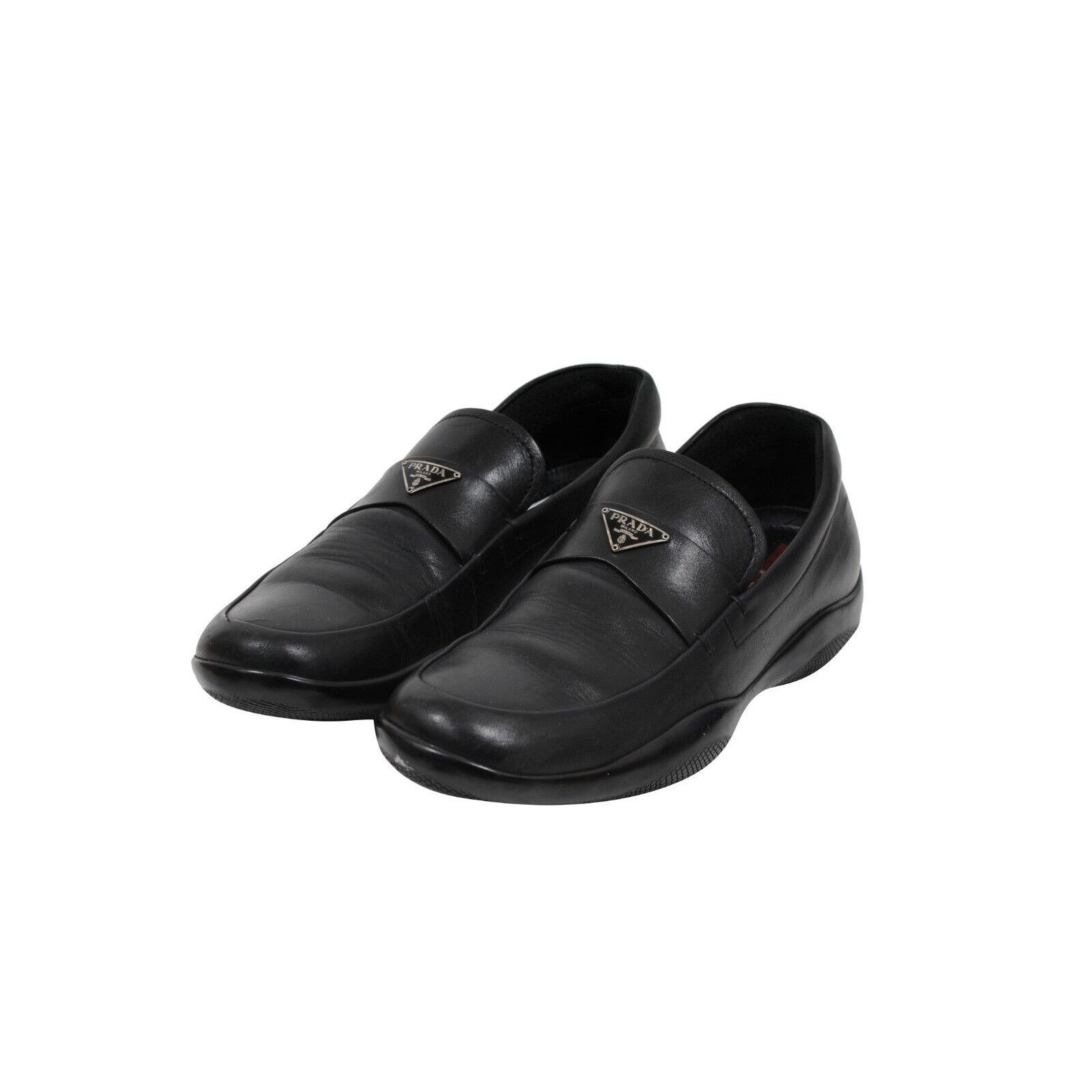 Prada Logo Plaque Loafers Black Leather Moccasin - 01900 Size US 7 / EU 40 - 3 Thumbnail