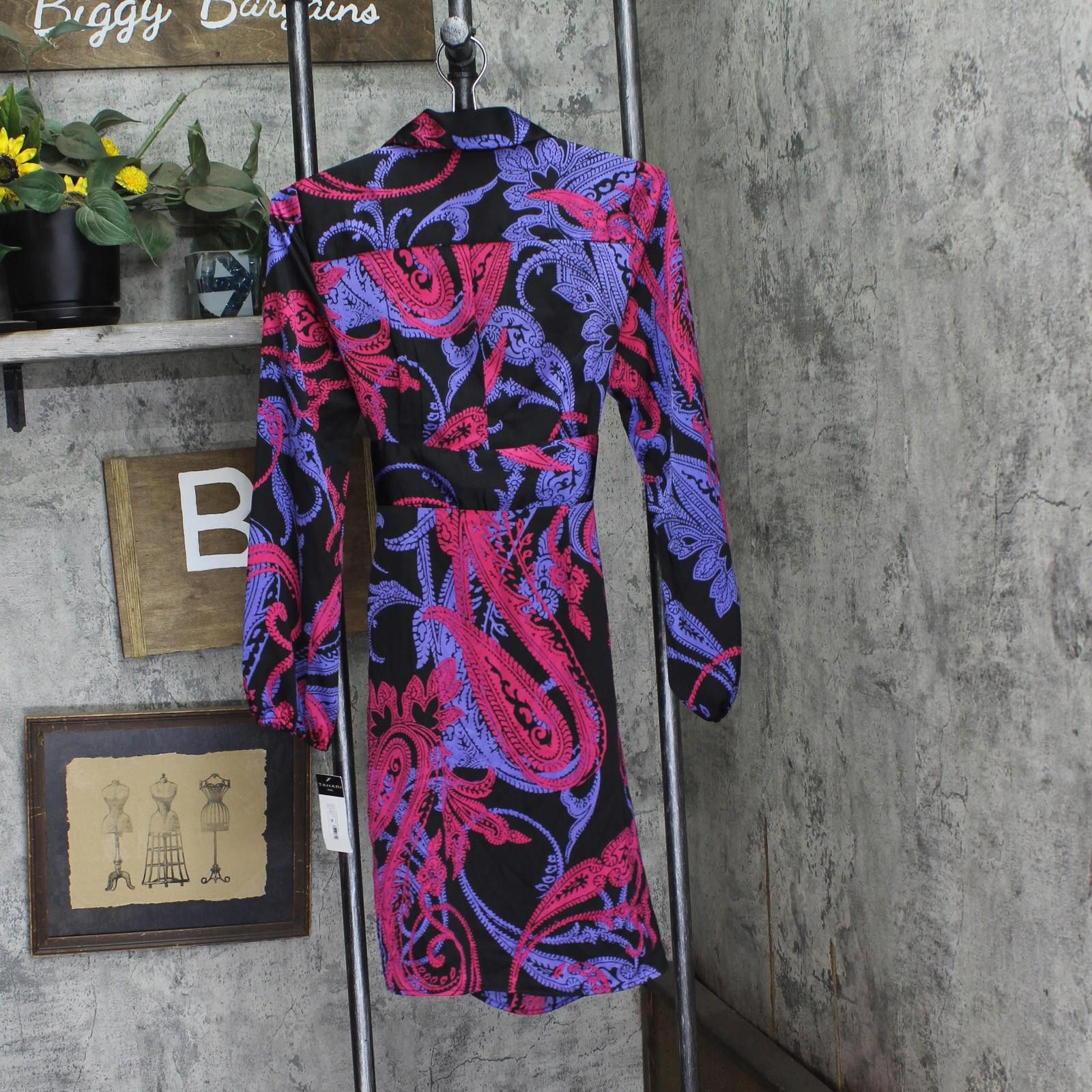 Other Nwt Tahari Asl Faux-wrap Dress Dem643-t4 Black Cobalt 2 Size XS / US 0-2 / IT 36-38 - 2 Thumbnail