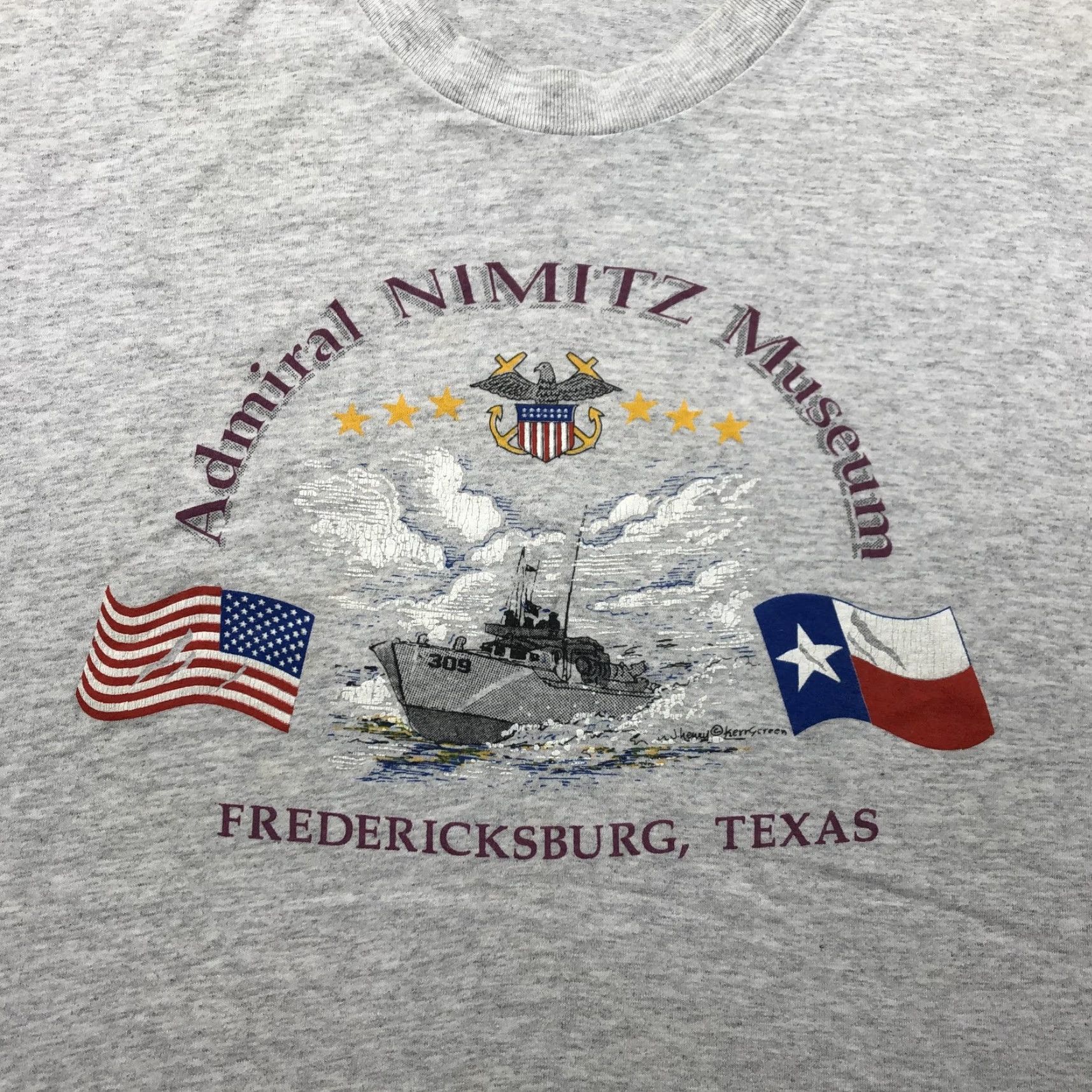 Hanes VINTAGE Admiral Nimitz Museum Shirt Mens XL Gray Hanes Tee Boat Texas Navy Base Graphic Print 50/50 Crew Neck Short Sleeve 2XL (Measures) Mens Size US XL / EU 56 / 4 - 3 Thumbnail