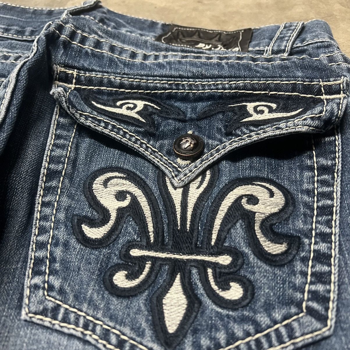 Affliction × Ed Hardy × JNCO Vintage Y2K JNCO Straight-Leg Embroidered Denim Jeans Size US 34 / EU 50 - 4 Thumbnail