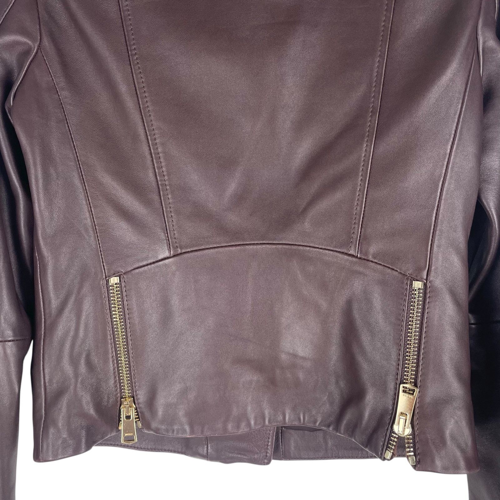 Reiss Leiya Lamb Leather Moto Jacket In Berry Red Size 4