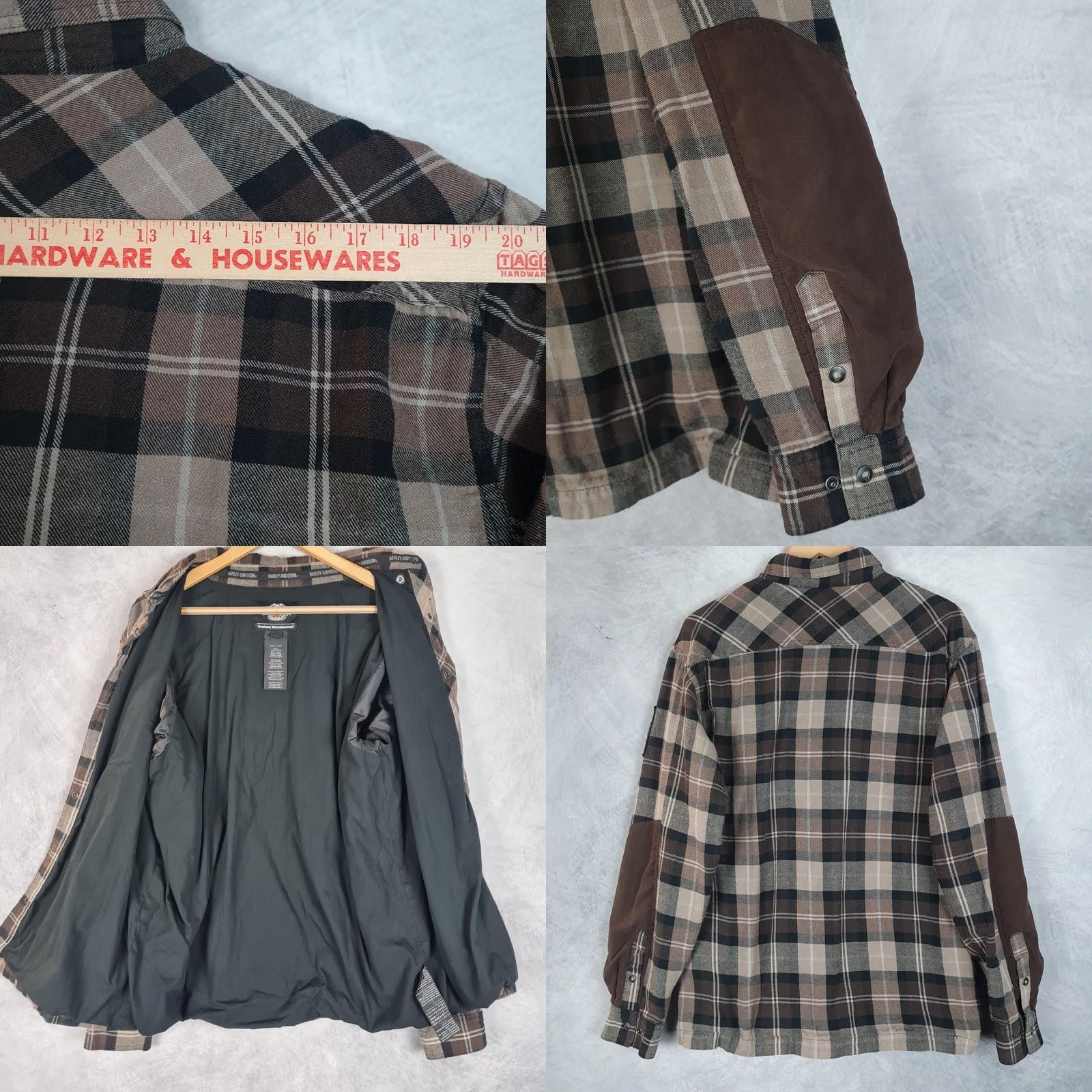 Harley Davidson Harley-Davidson Shirt Jacket Mens Large Brown Plaid Flannel Skull Lined Patch Jacket Size US L / EU 52-54 / 3 - 10 Thumbnail
