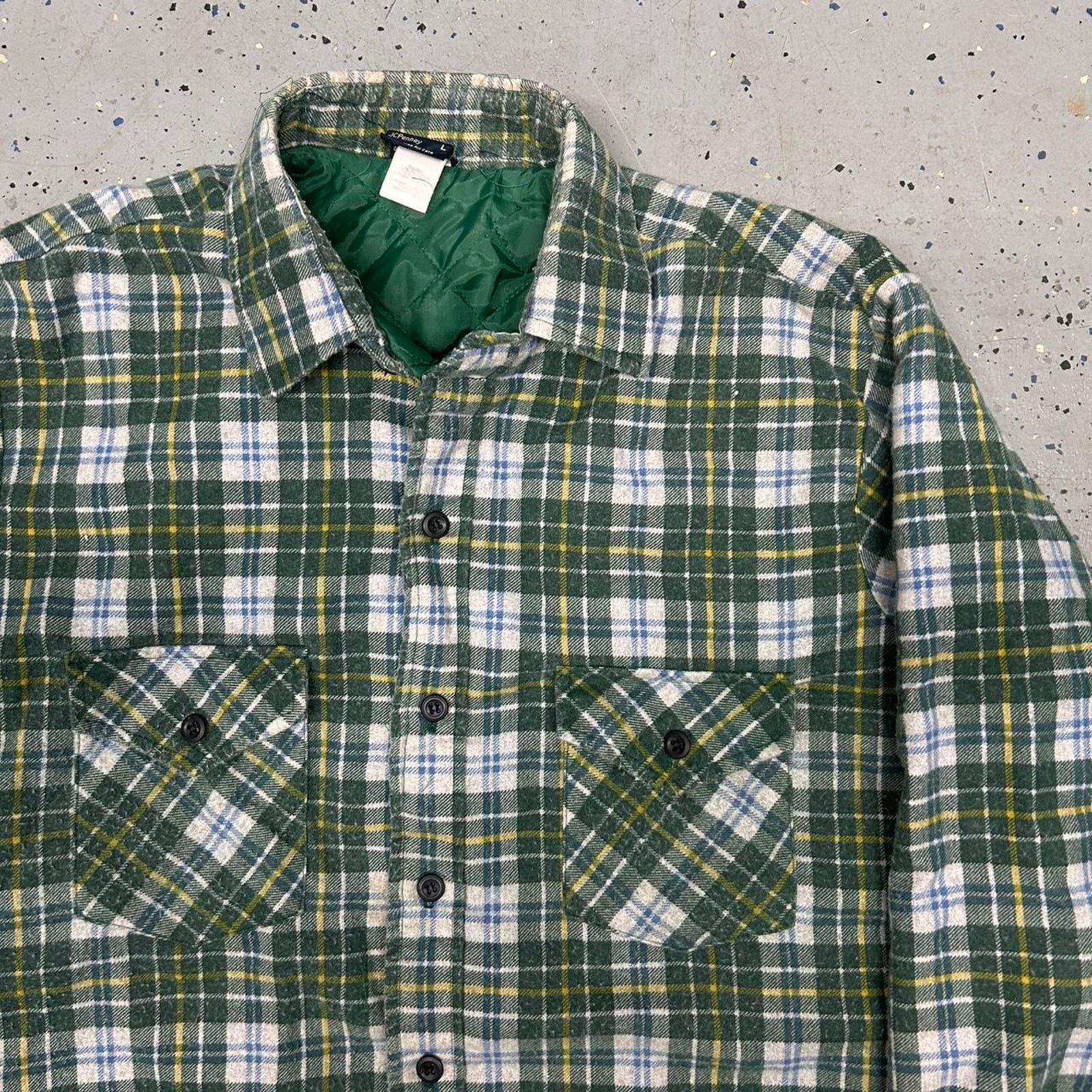 JCPenney VTG 70s/80s JCPenney green and white plaid flannel shirt Size US L / EU 52-54 / 3 - 2 Thumbnail