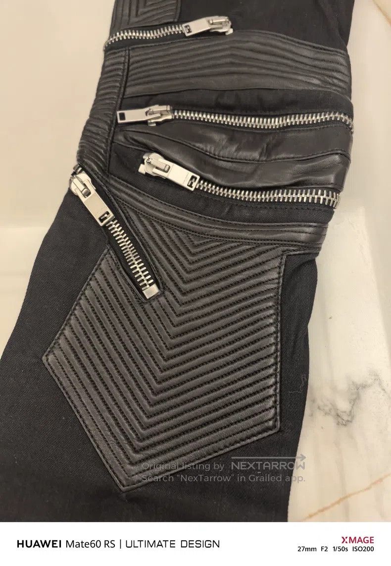 Saint Laurent Paris Saint Laurent Paris Black Leather and Fabric Moto Pants Size US 27 - 2 Thumbnail