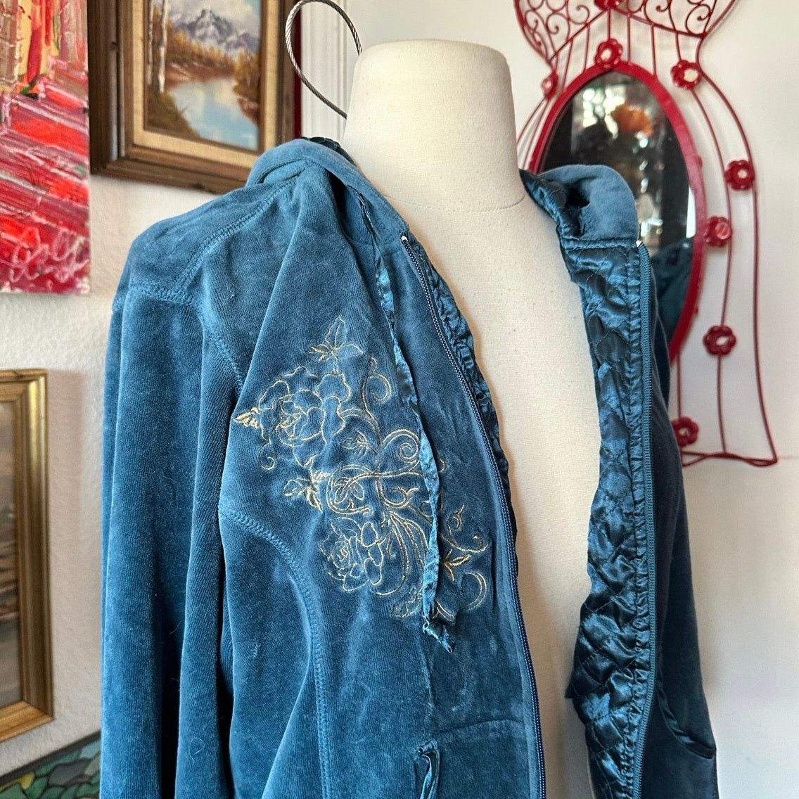 Other no brand velour velvet blue zip up track jacket Size L / US 10 / IT 46 - 2 Thumbnail