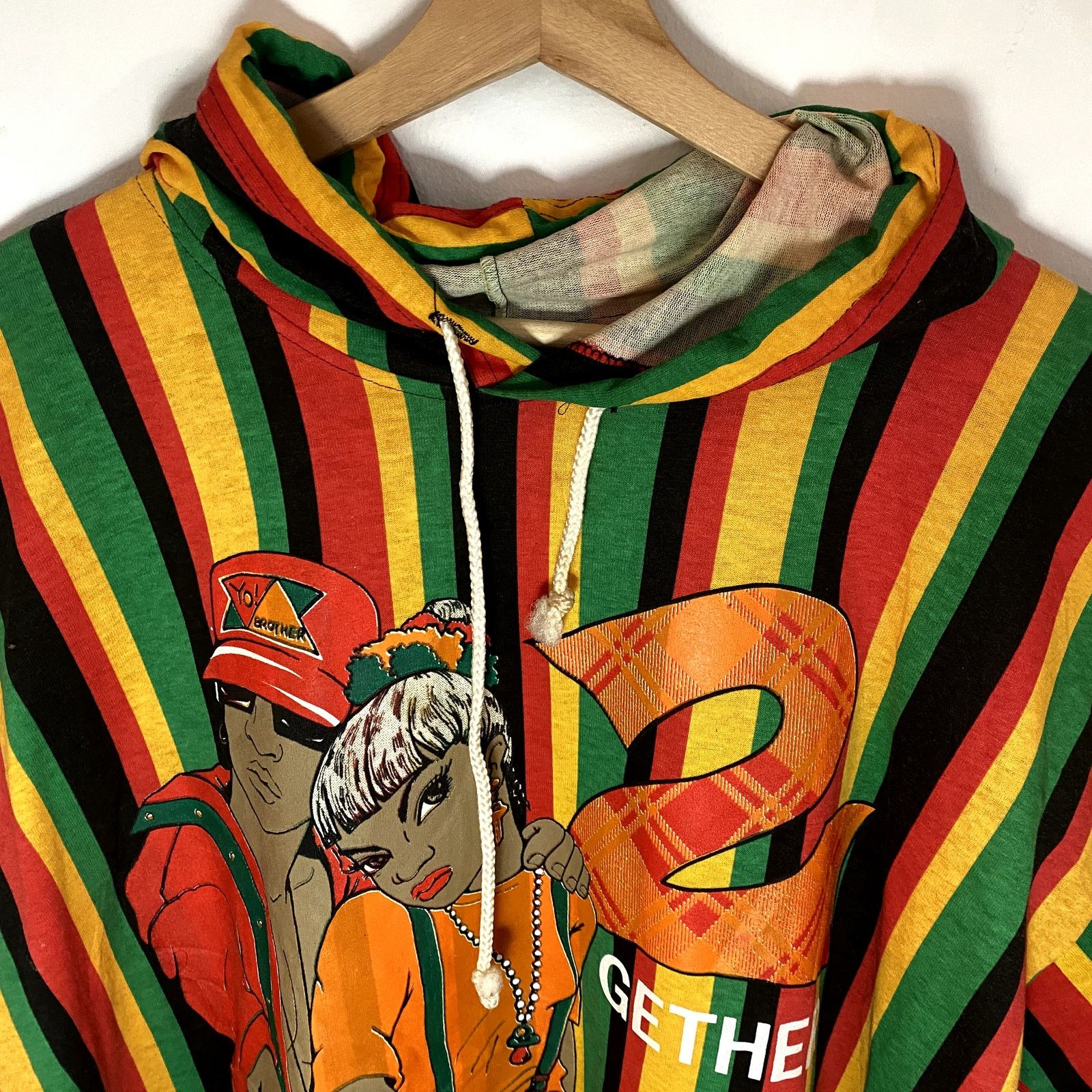 Vintage Vintage 2gether 4ever Hip Hop Striped Hooded 90s T-Shirt Size US XL / EU 56 / 4 - 3 Thumbnail
