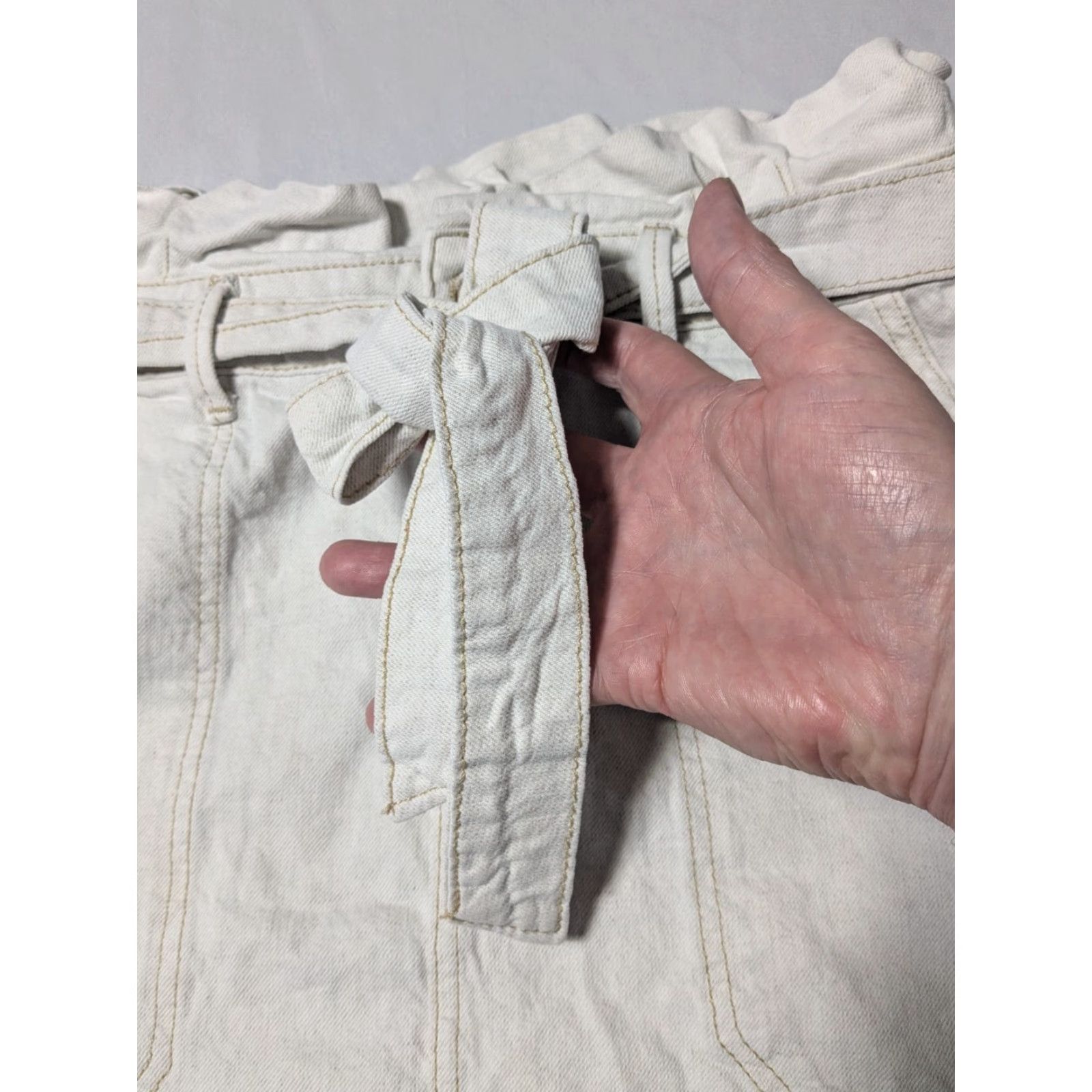 Free People FREE PEOPLE Skirt Belted 16" Paperbag Denim Linen Oatmeal Beige 8 Women Short Mini Pockets Size 30" / US 8 / IT 44 - 5 Thumbnail