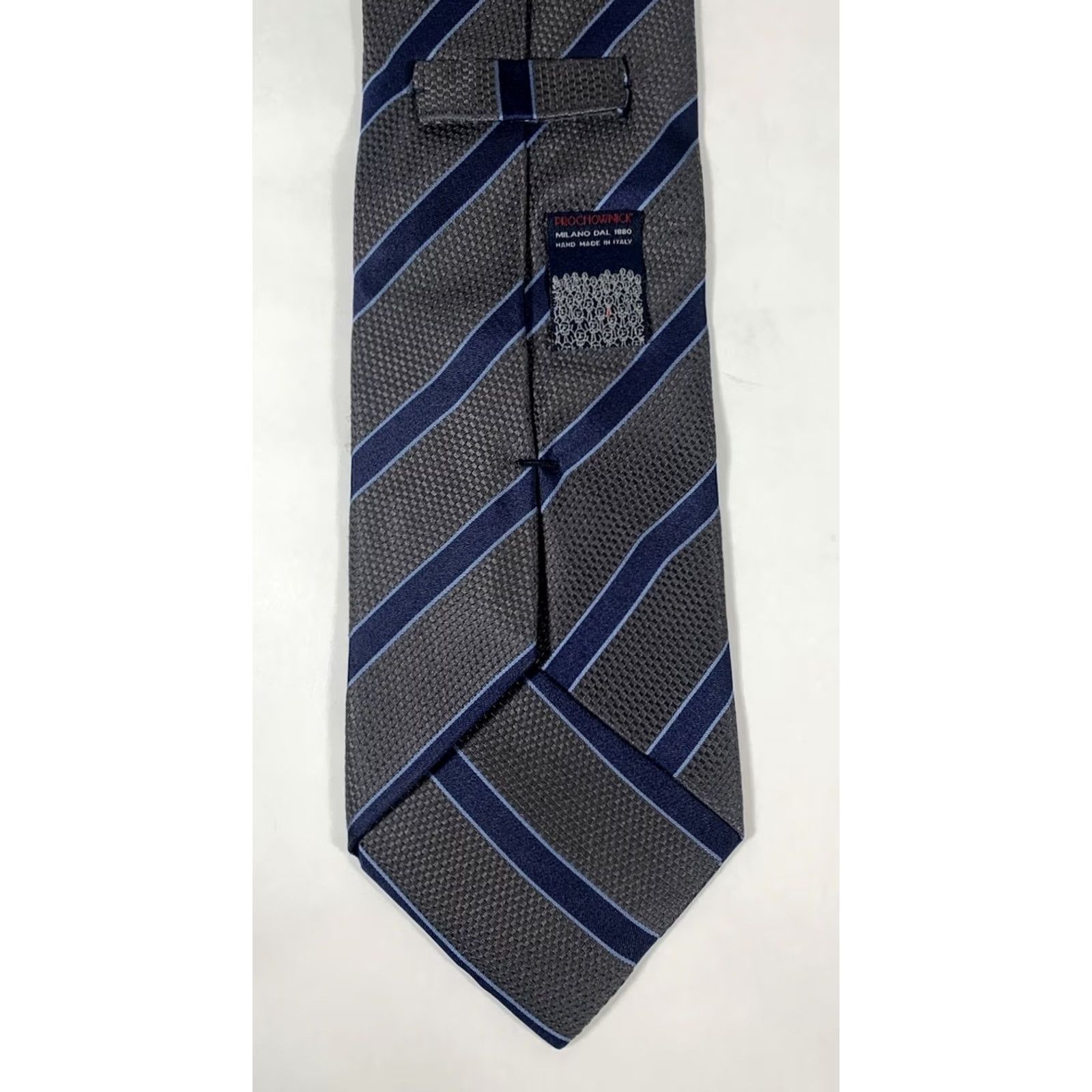 Vintage PROCHOWNICK Silk tie Made in Italy Gray Blue diagonal striped Tie Men Classic 57-60 in. Gray Blue Diagonal Striped Silk Tie Size ONE SIZE - 3 Thumbnail