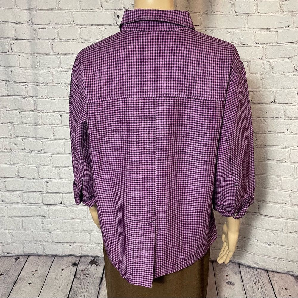 Chicos Chico's Design Silk Purple Plaid 3/5 Sleeve Shirt Size 1 US Size M / US 6-8 / IT 42-44 - 4 Thumbnail