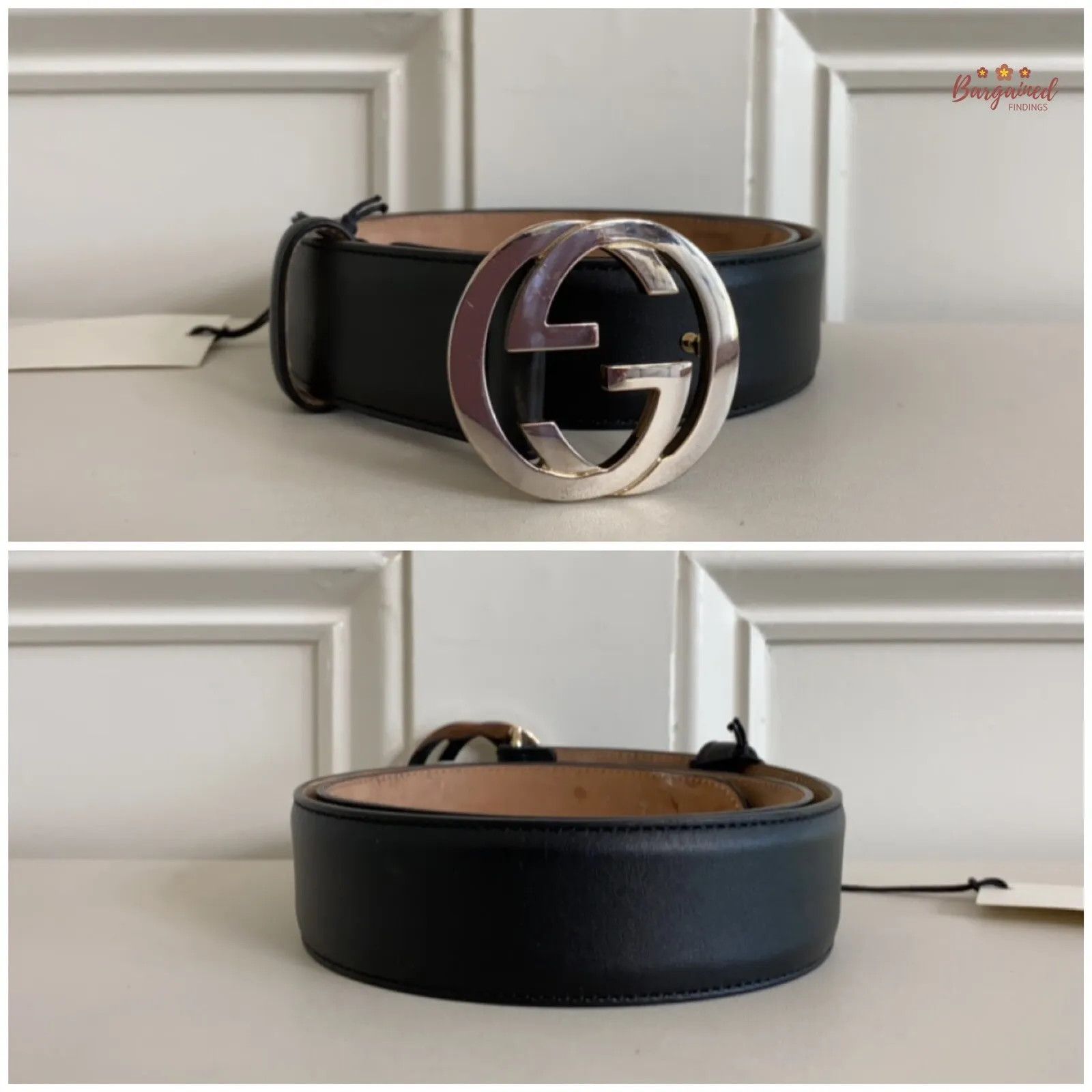 Gucci Calfskin Leather Silver Interlocking G Buckle Belt