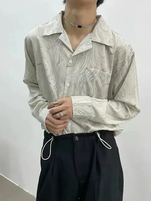 VIBE Vintage Wave Pattern Casual Loose Long Sleeve Shirt Size US M / EU 48-50 / 2 - 4 Thumbnail