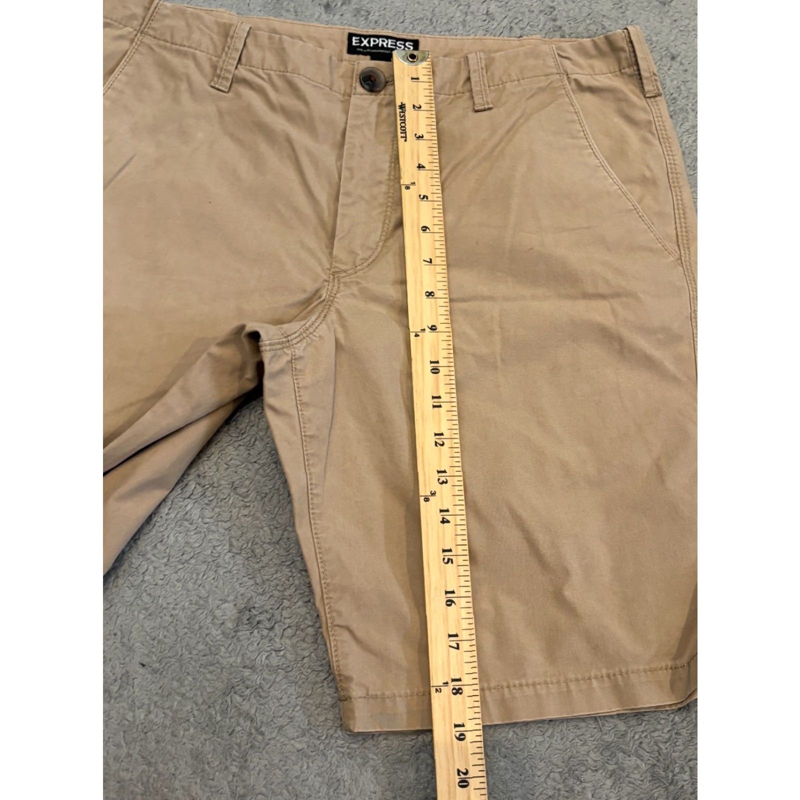 Express Express Chino Shorts Mens 31 (33) Beige Khaki Flat Front Preppy Casual Golf Mens Regular Chino Short Beige Warm Weather Vintage? No — keep no. Size US 31 - 4 Thumbnail