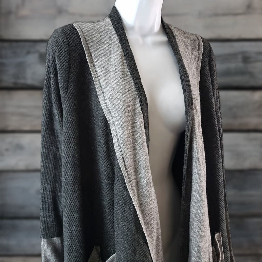 Vintage Knox Rose Cardigan Womens Sz Small Gray Open Front Long Sleeve Pockets Ribbed Size S / US 4 / IT 40 - 1 Thumbnail