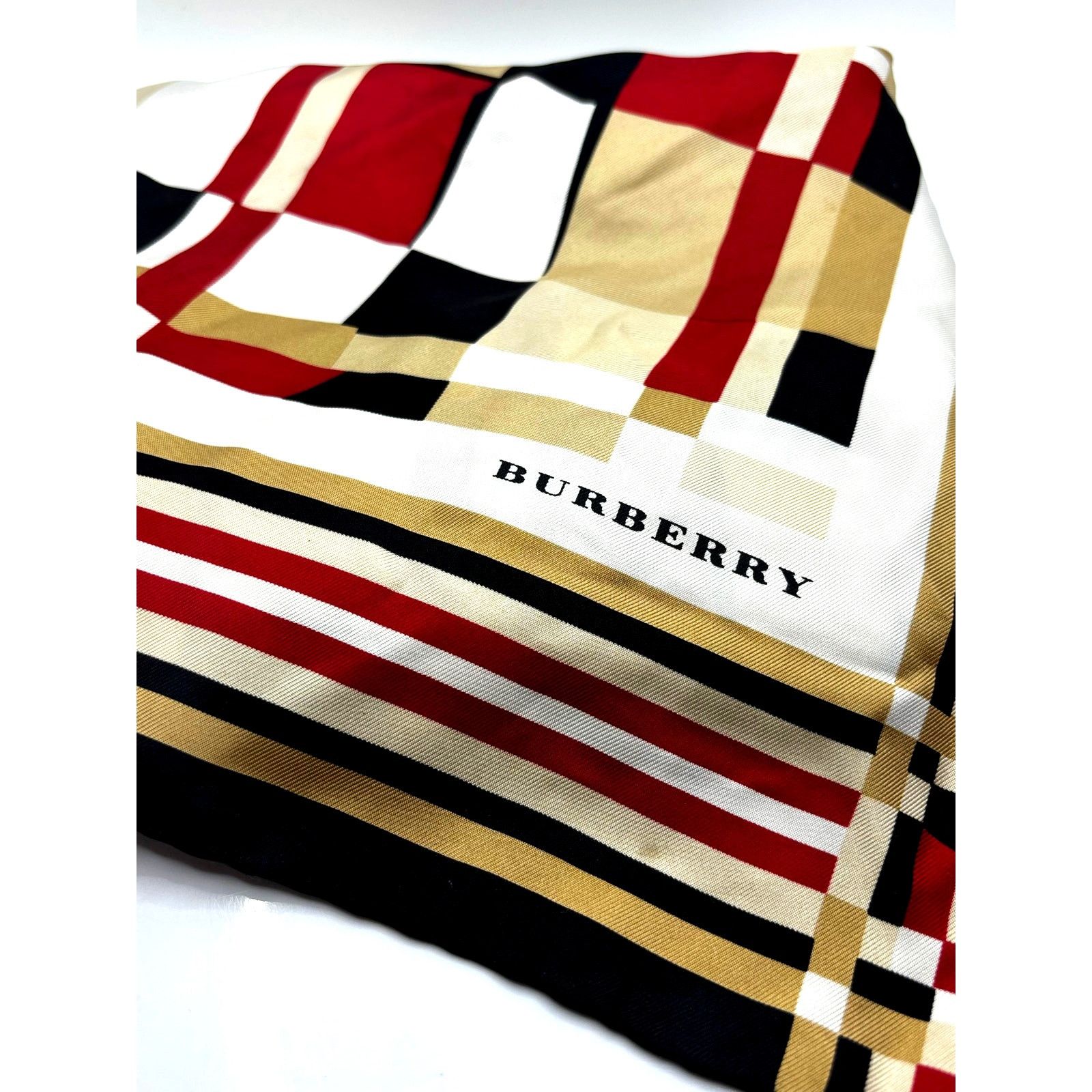 Burberry BURBERRY London Silk Beige Red Black Checkered Scarf Wrap Size ONE SIZE - 3 Thumbnail