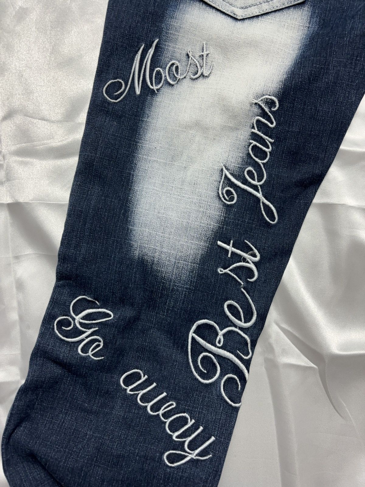 Vintage “Don’t touch” faded printed vintage flared denim jeans pants Size 26" / US 2 / IT 38 - 7 Thumbnail