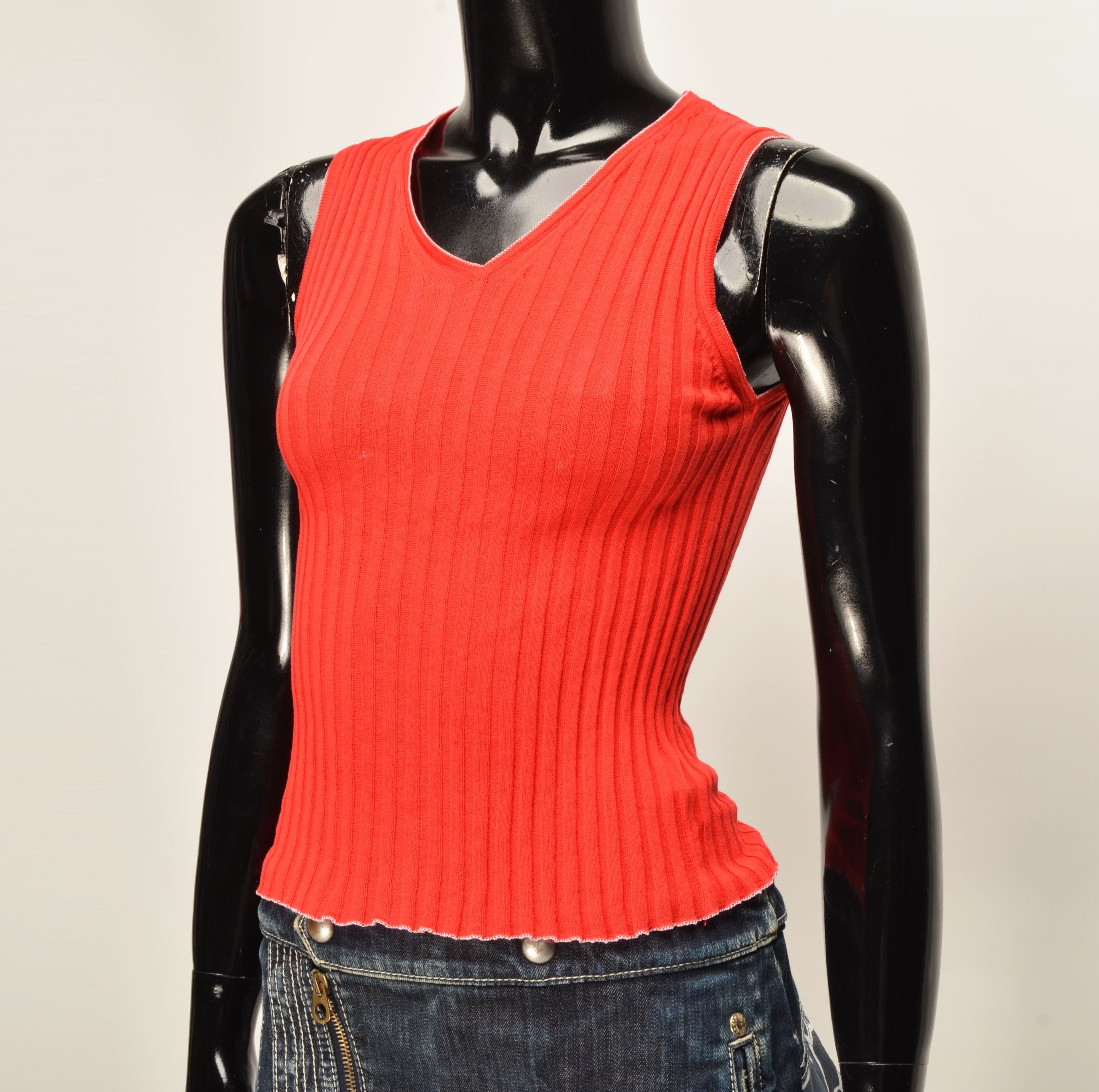 Designer Francois Didie Vintage 90's Italian Red Rib Knit Top Size S / US 4 / IT 40 - 2 Thumbnail