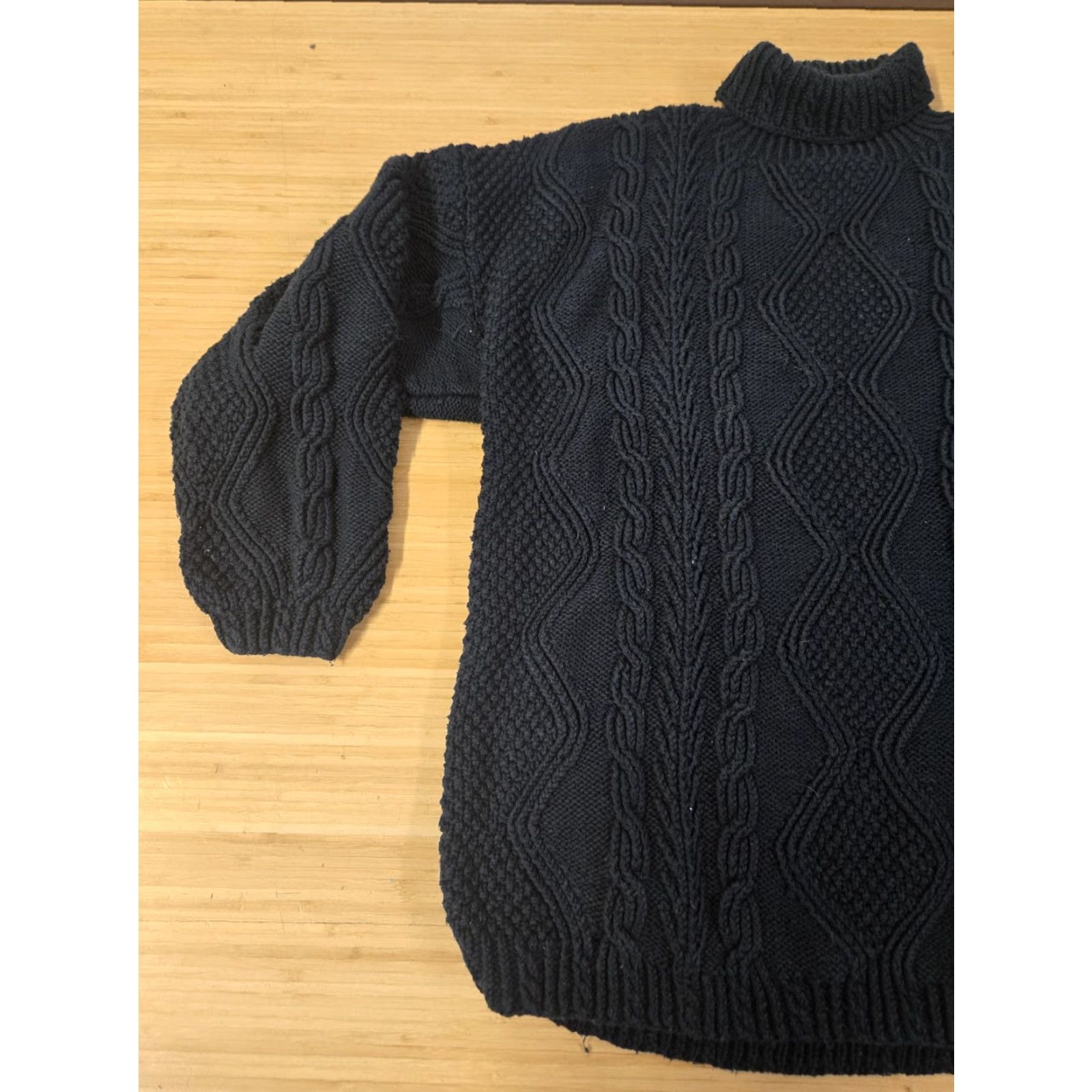 Vintage LL Bean Sweater Womens Large Navy Blue Cotton Cable Knit Mock Neck Pullover Size L / US 10 / IT 46 - 3 Thumbnail