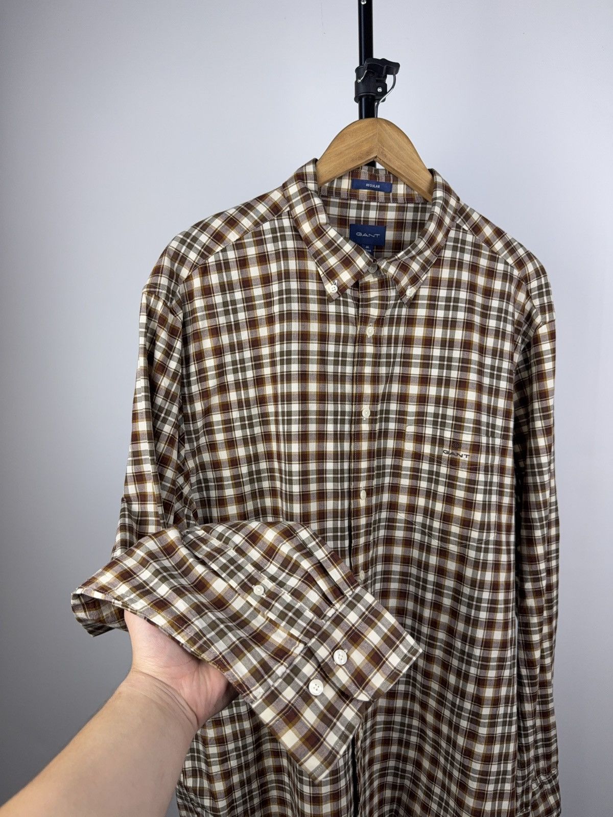 Gant GANT Regular Fit Plaid Shirt 3XL Brown Beige Checkered Size US XXL / EU 58 / 5 - 2 Thumbnail